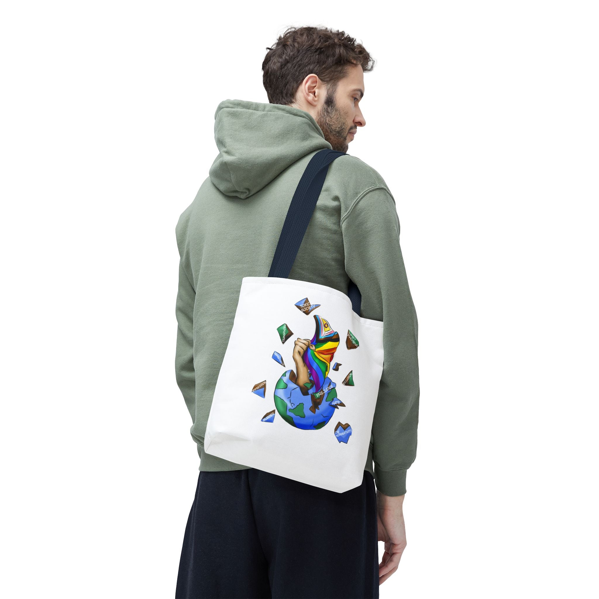 Progress Pride Flag Tote Bag – Breaking Barriers Art, Durable Polyester, Multiple Sizes | Inclusive LGBTQIA+ Accessory | Voce Lindx