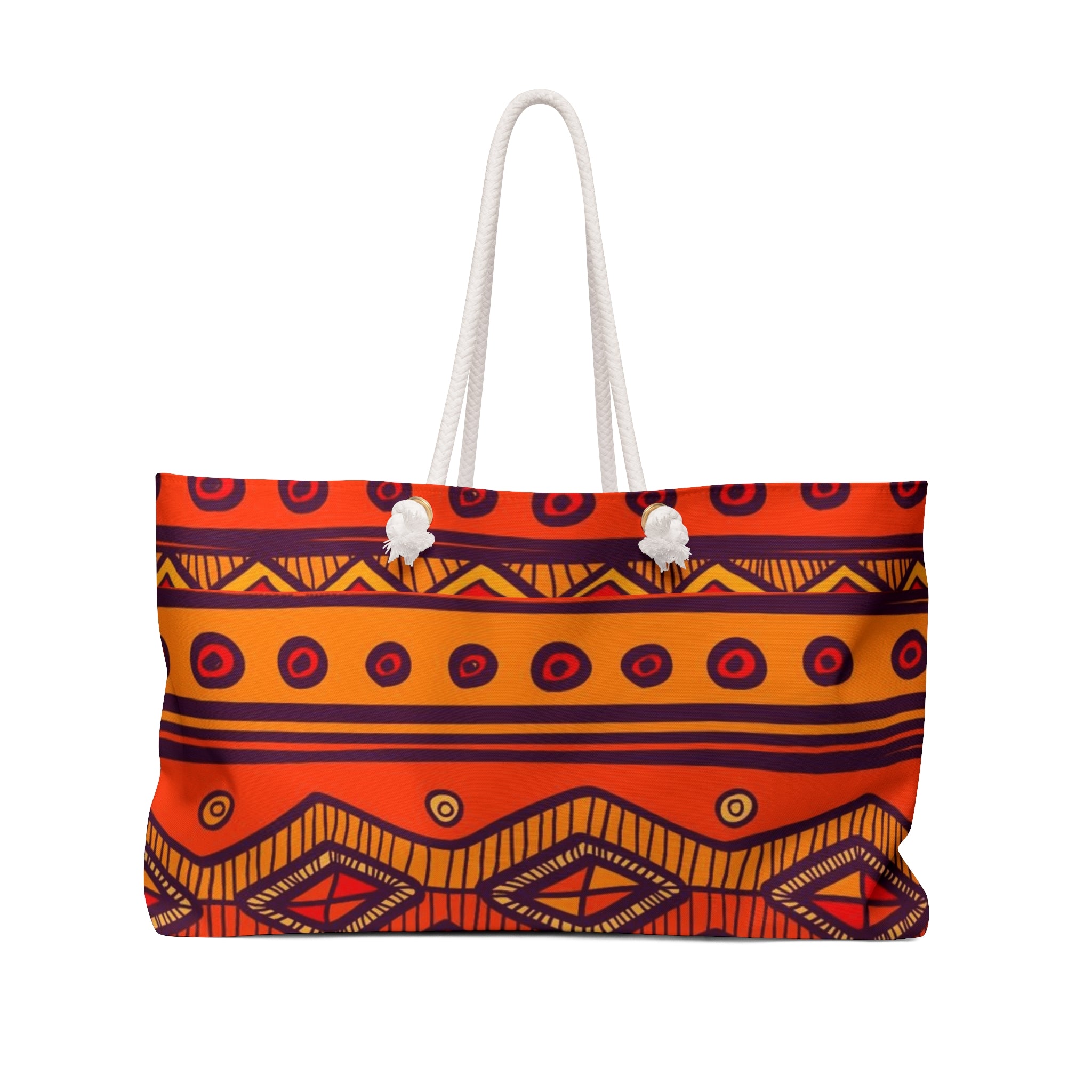 Orange & Yellow African-Inspired Weekender Bag – Oversized, Durable Polyester, Rope Handles | Inclusive Travel Tote | Voce Lindx