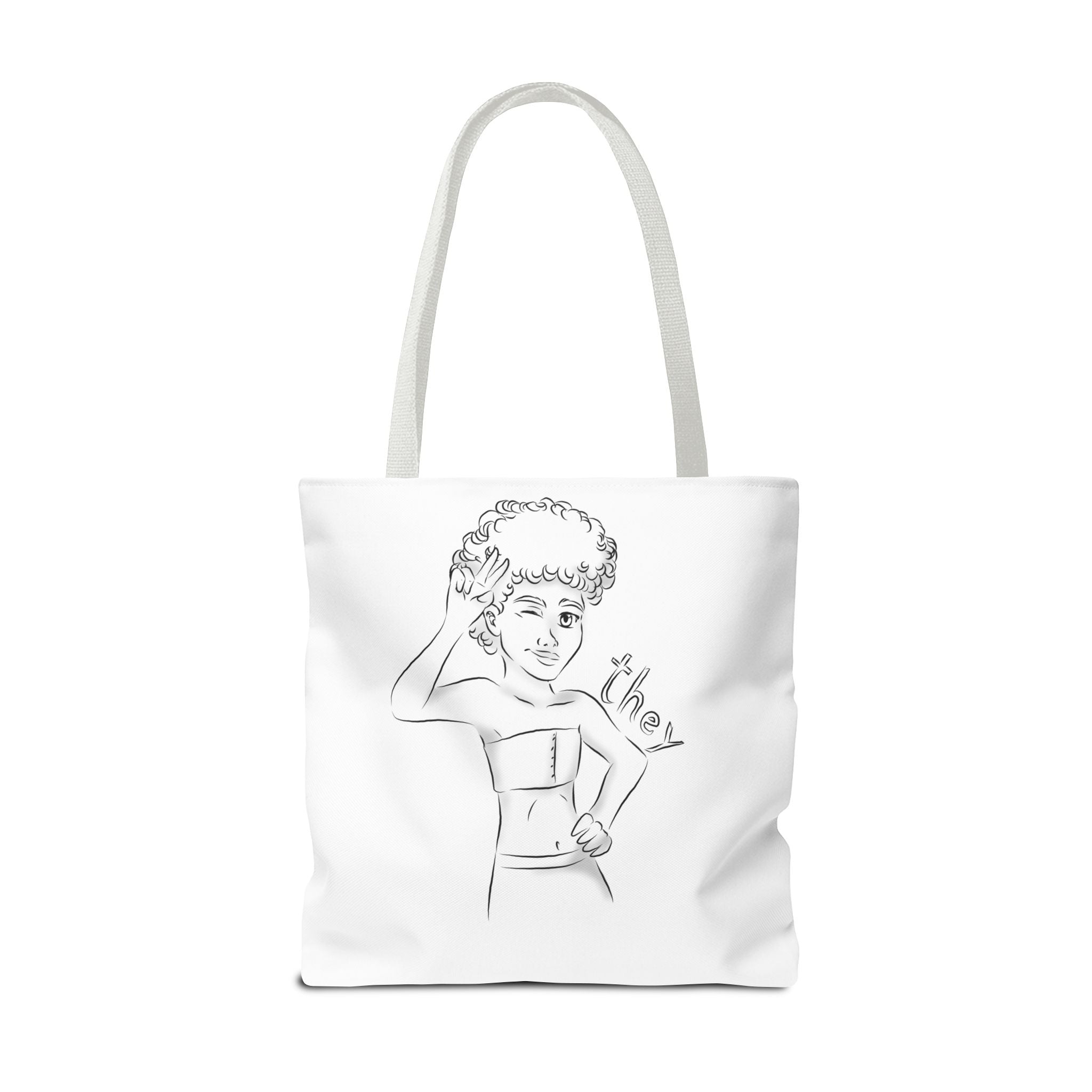 They Pronoun Tote Bag – Gender-Free, Black Line Art, Durable Polyester, Multiple Sizes | Inclusive LGBTQIA+ Accessory | Voce Lindx