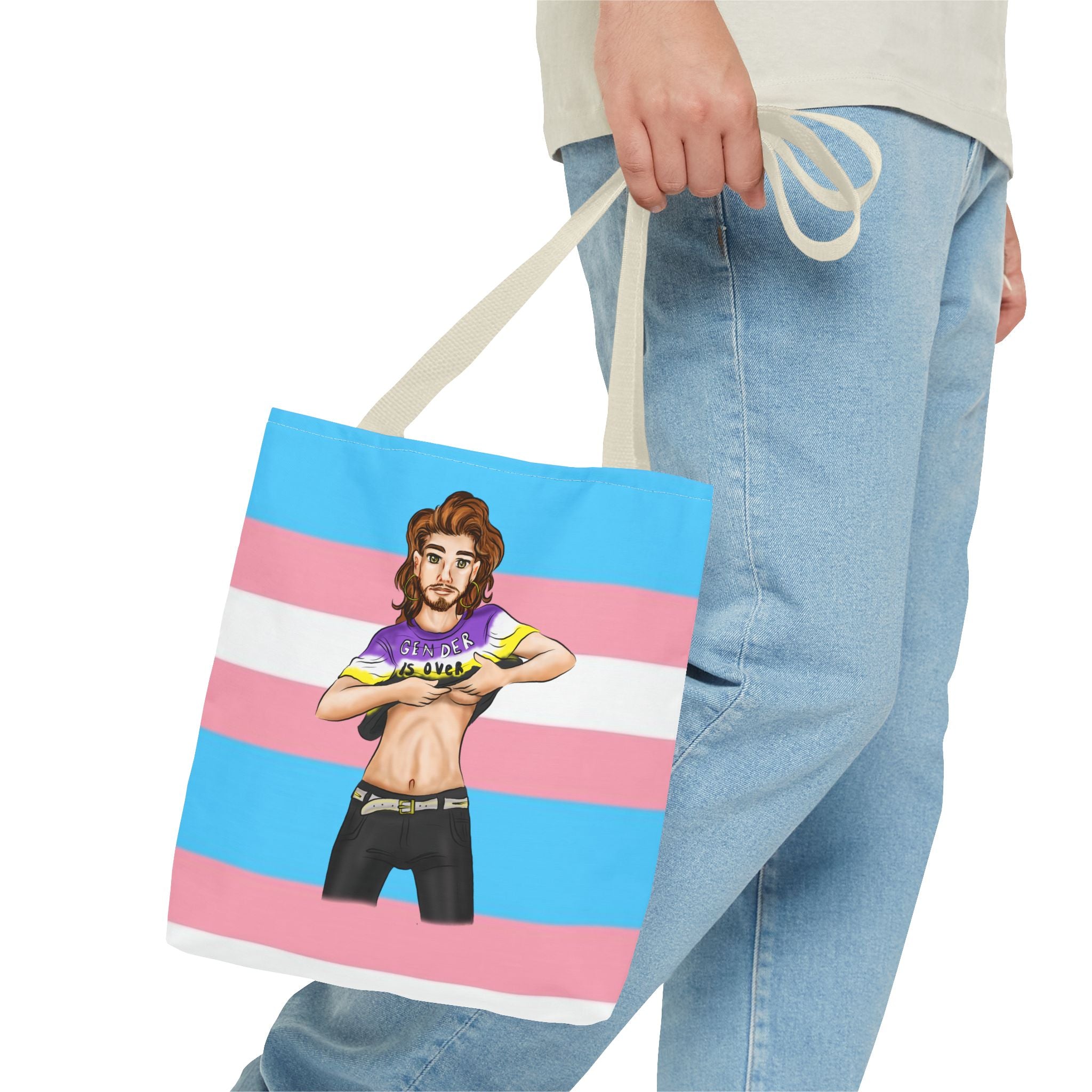 Trans Pride Tote Bag – “Gender Is Over” Art, Durable Polyester, Multiple Sizes | Inclusive LGBTQIA+ Accessory | Voce Lindx