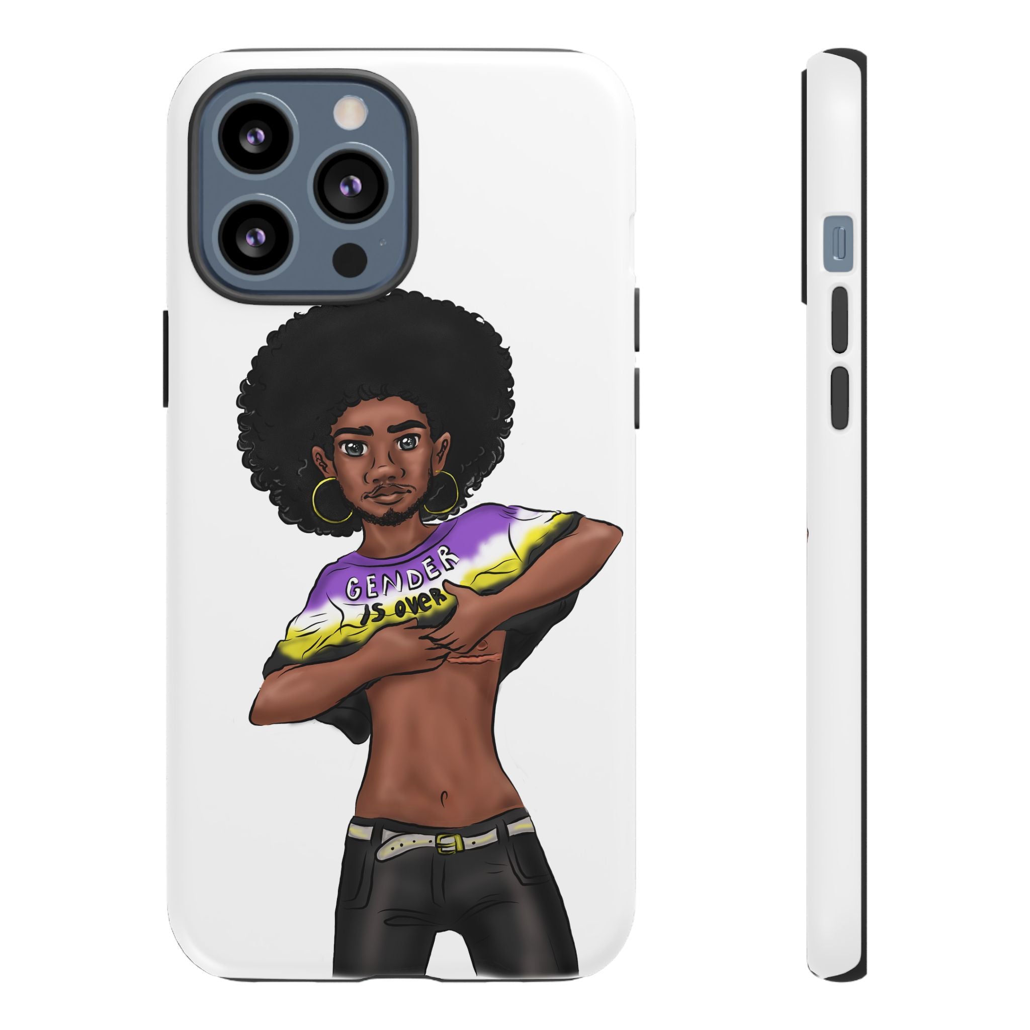 Gender Is Over Tough Phone Case – Gender-Free, Black Representation Art, Dual Layer Protection | Voce Lindx