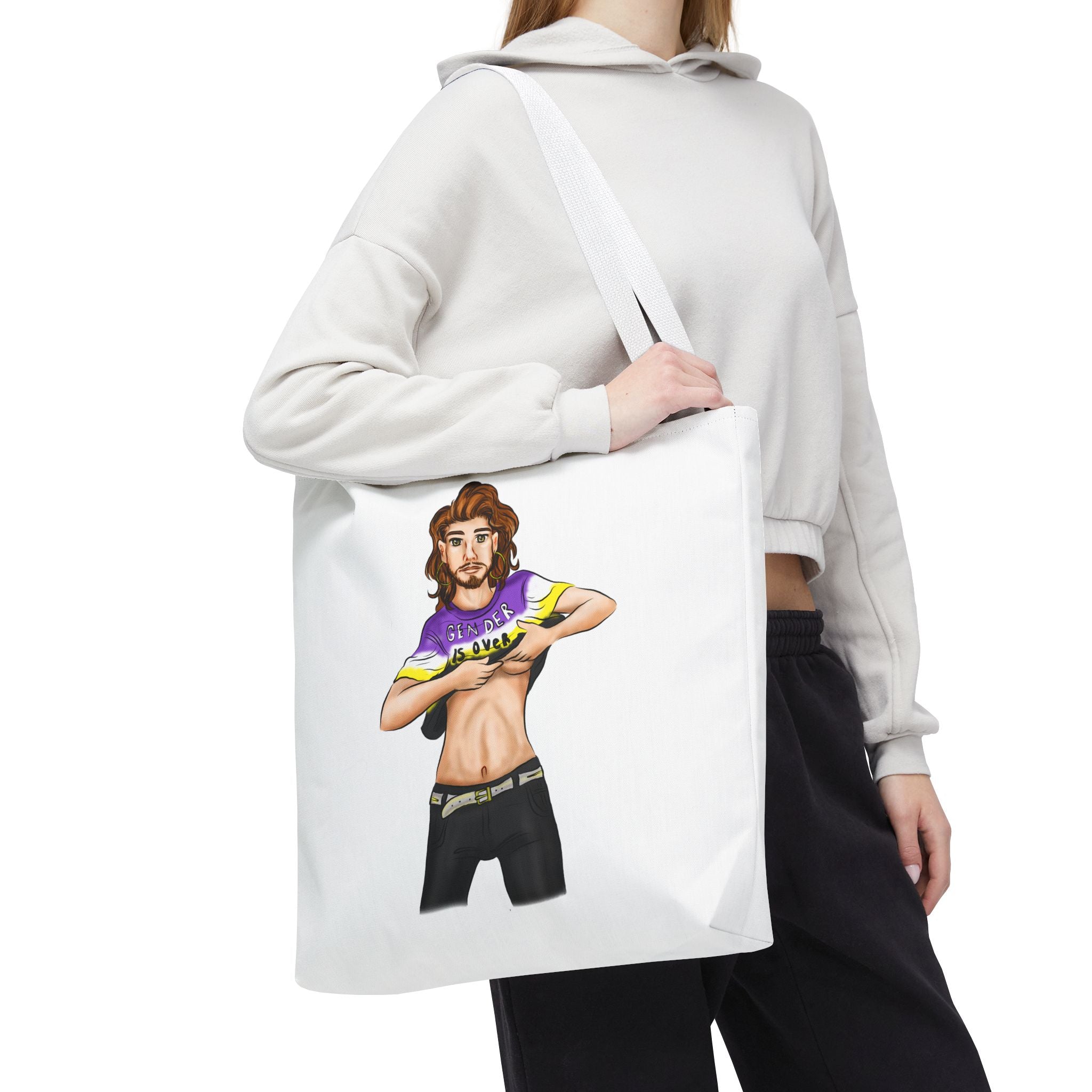 Nonbinary Pride Tote Bag – “Gender Is Over” Art, Durable Polyester, Multiple Sizes | Inclusive LGBTQIA+ Accessory | Voce Lindx