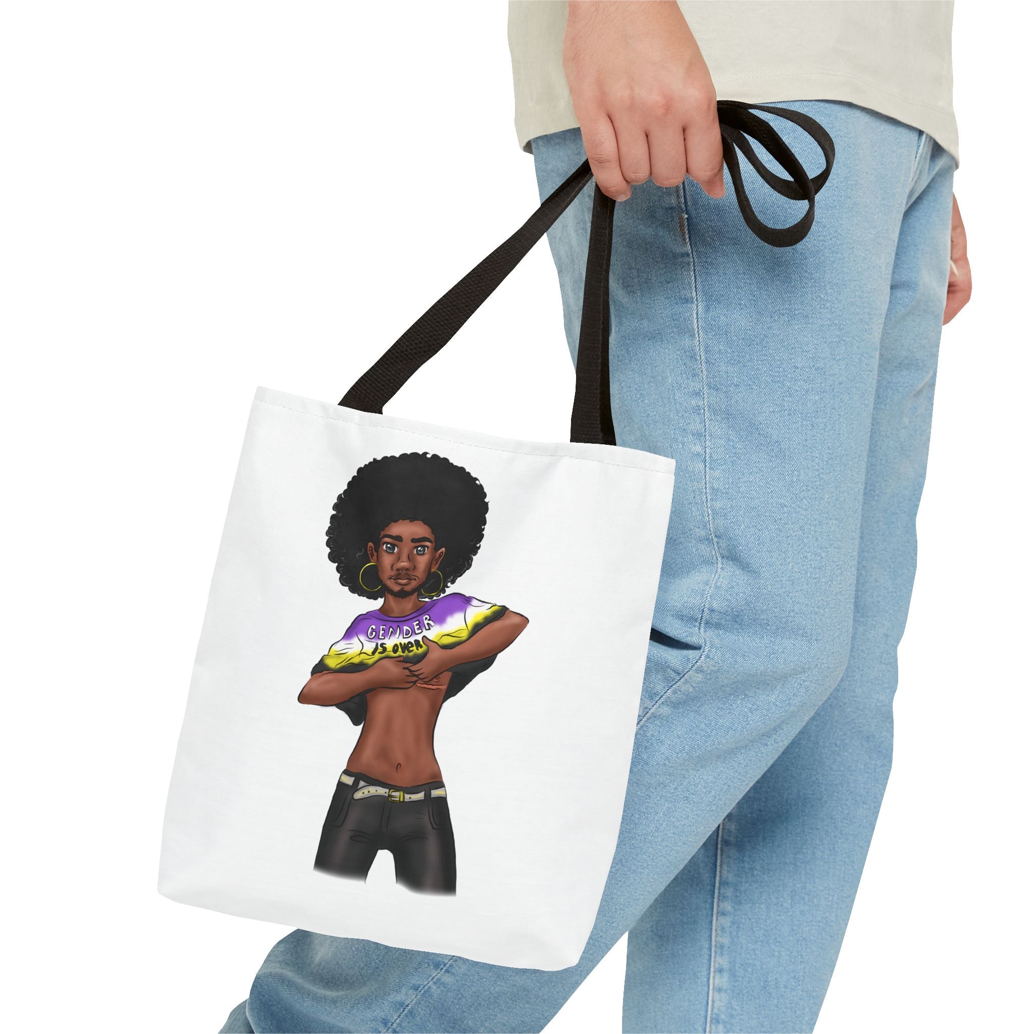 Gender Is Over Tote Bag – Gender-Free, Black Representation Art, Durable Polyester, Multiple Sizes | Inclusive LGBTQIA+ Accessory | Voce Lindx