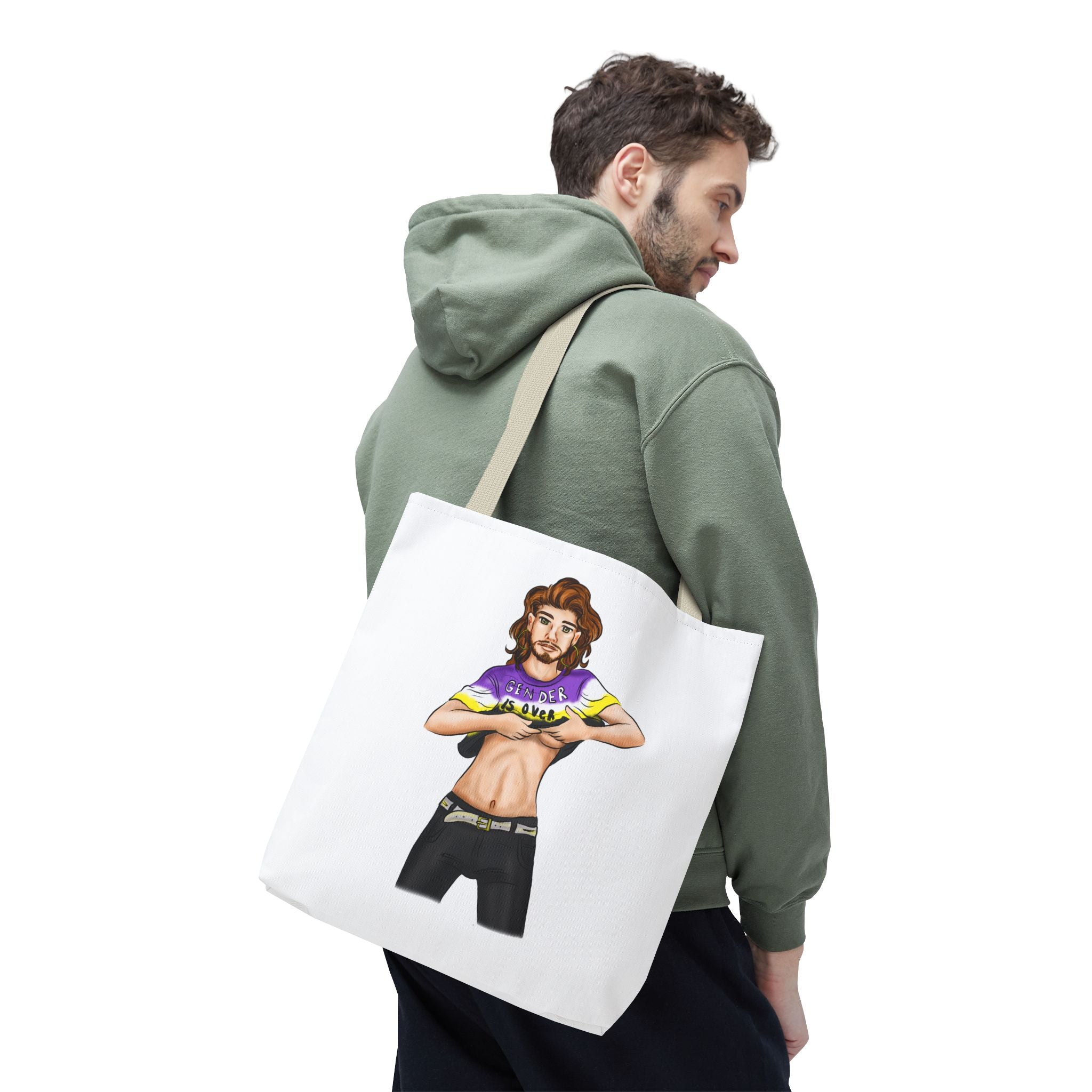 Nonbinary Pride Tote Bag – “Gender Is Over” Art, Durable Polyester, Multiple Sizes | Inclusive LGBTQIA+ Accessory | Voce Lindx