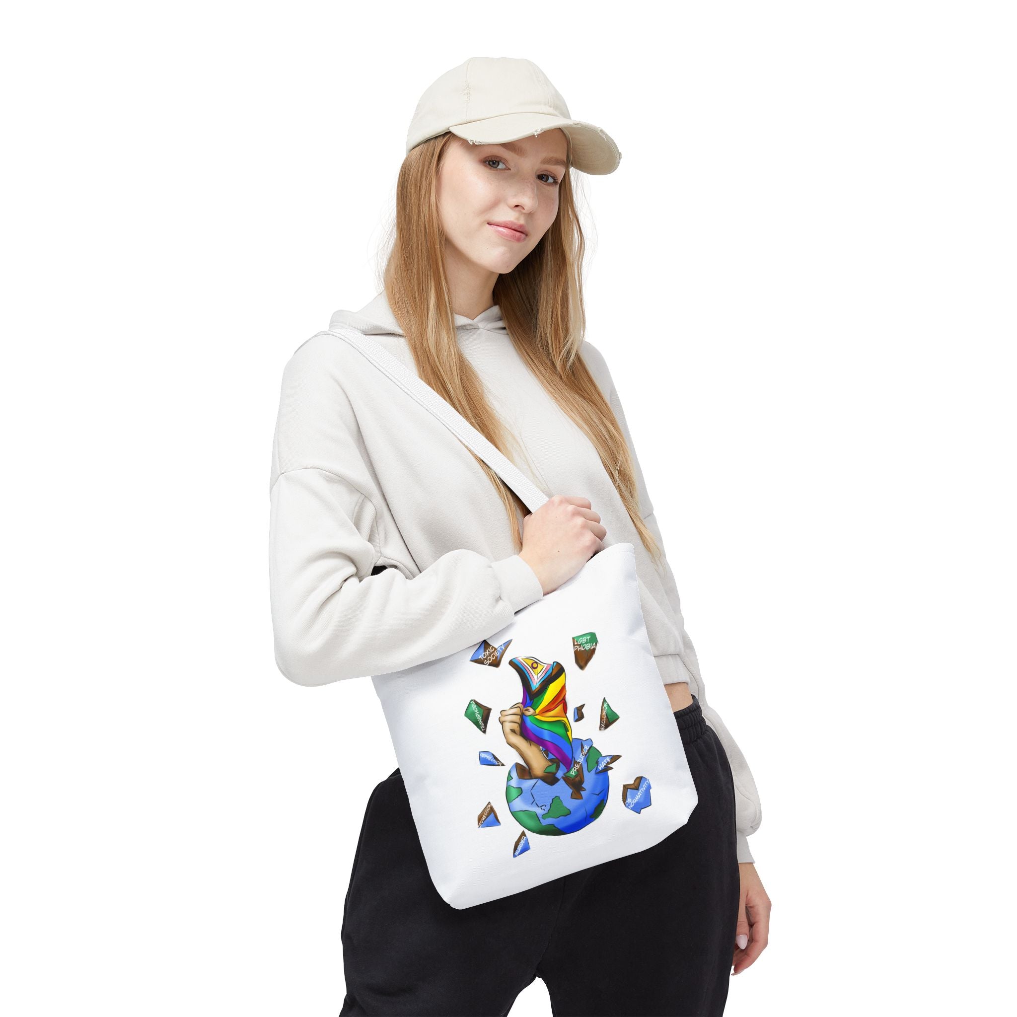 Progress Pride Flag Tote Bag – Breaking Barriers Art, Durable Polyester, Multiple Sizes | Inclusive LGBTQIA+ Accessory | Voce Lindx