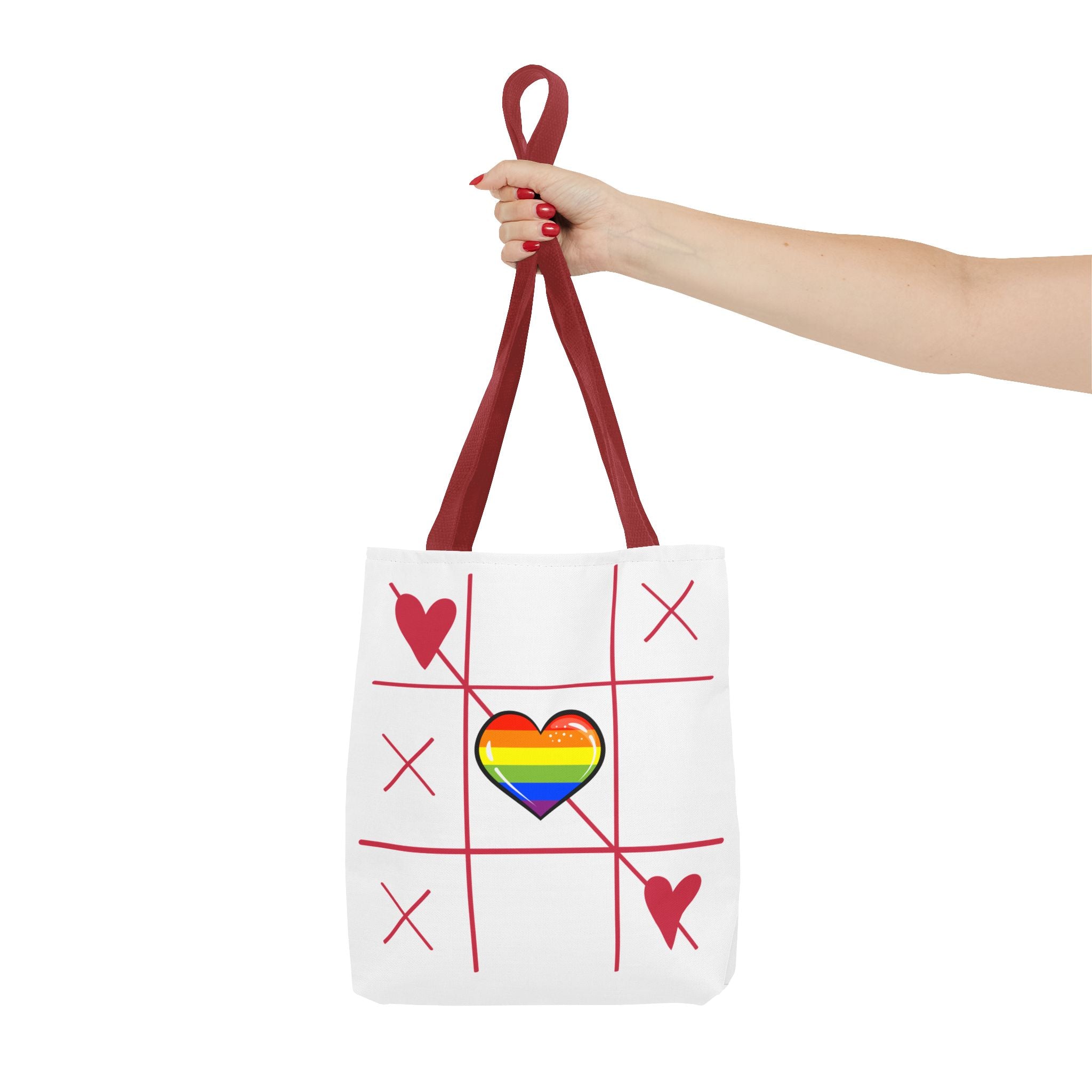 Rainbow Love Tote Bag – Tic Tac Toe Heart, Durable Polyester, Multiple Sizes | Inclusive LGBTQIA+ Accessory | Voce Lindx