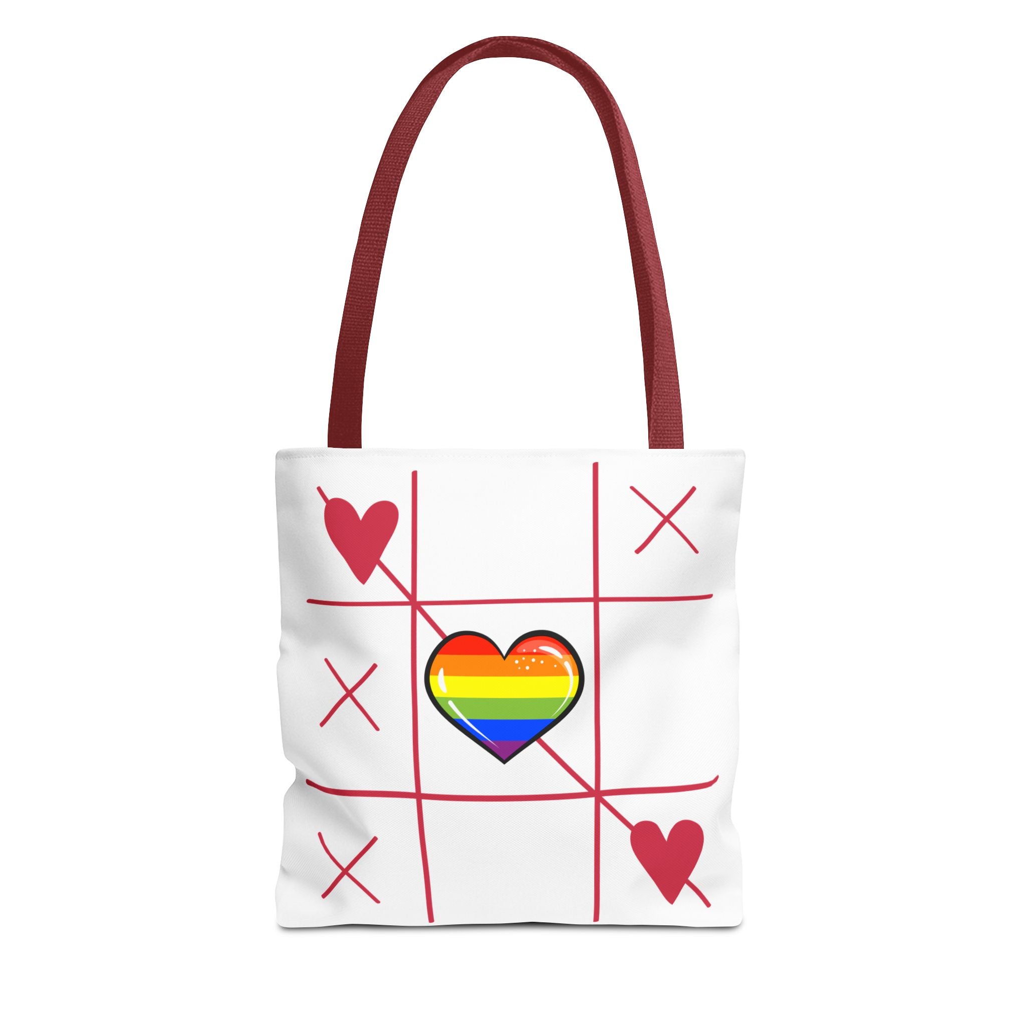 Rainbow Love Tote Bag – Tic Tac Toe Heart, Durable Polyester, Multiple Sizes | Inclusive LGBTQIA+ Accessory | Voce Lindx