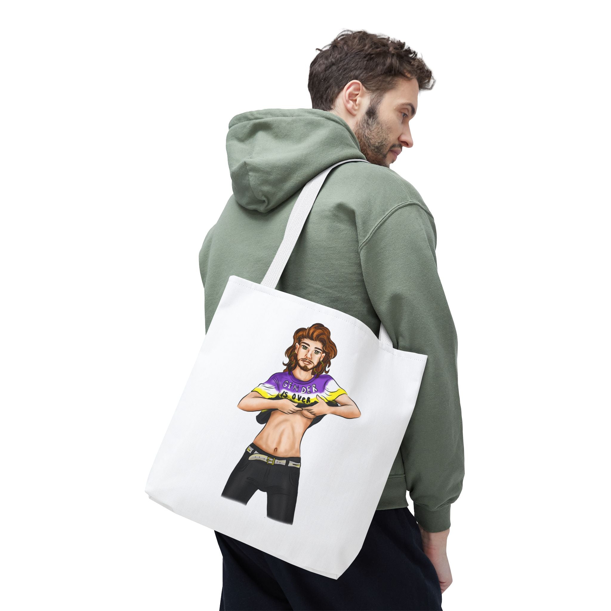 Nonbinary Pride Tote Bag – “Gender Is Over” Art, Durable Polyester, Multiple Sizes | Inclusive LGBTQIA+ Accessory | Voce Lindx