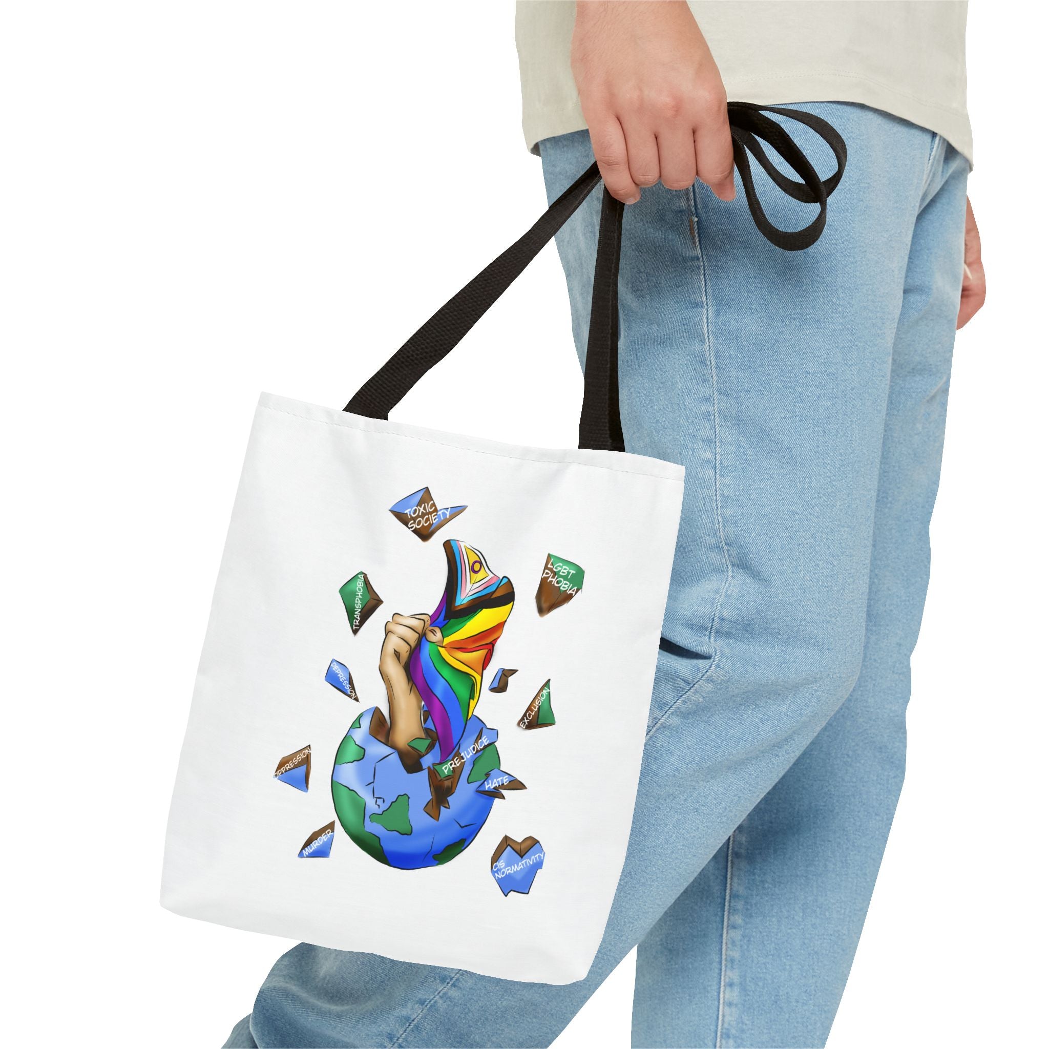 Progress Pride Flag Tote Bag – Breaking Barriers Art, Durable Polyester, Multiple Sizes | Inclusive LGBTQIA+ Accessory | Voce Lindx