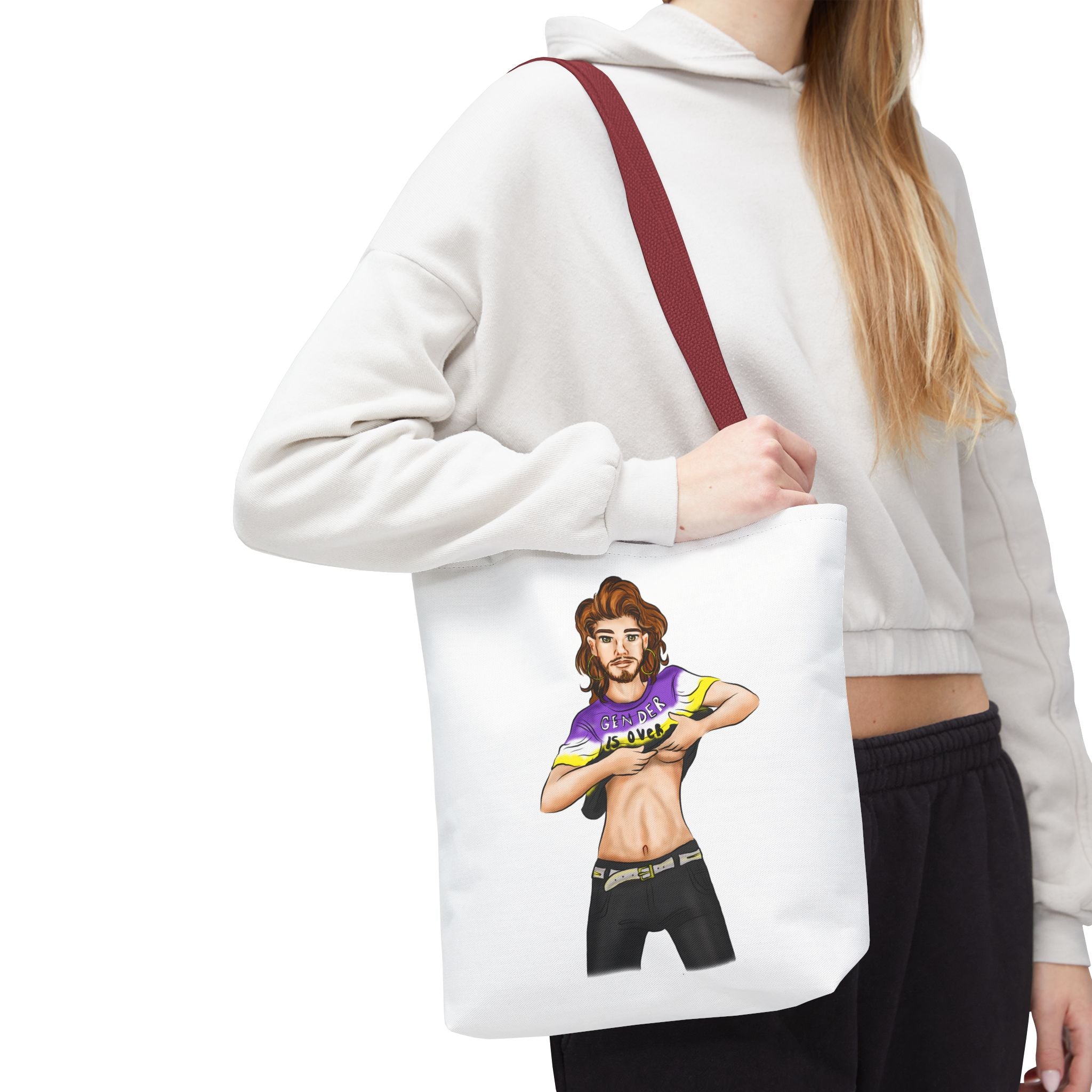 Nonbinary Pride Tote Bag – “Gender Is Over” Art, Durable Polyester, Multiple Sizes | Inclusive LGBTQIA+ Accessory | Voce Lindx