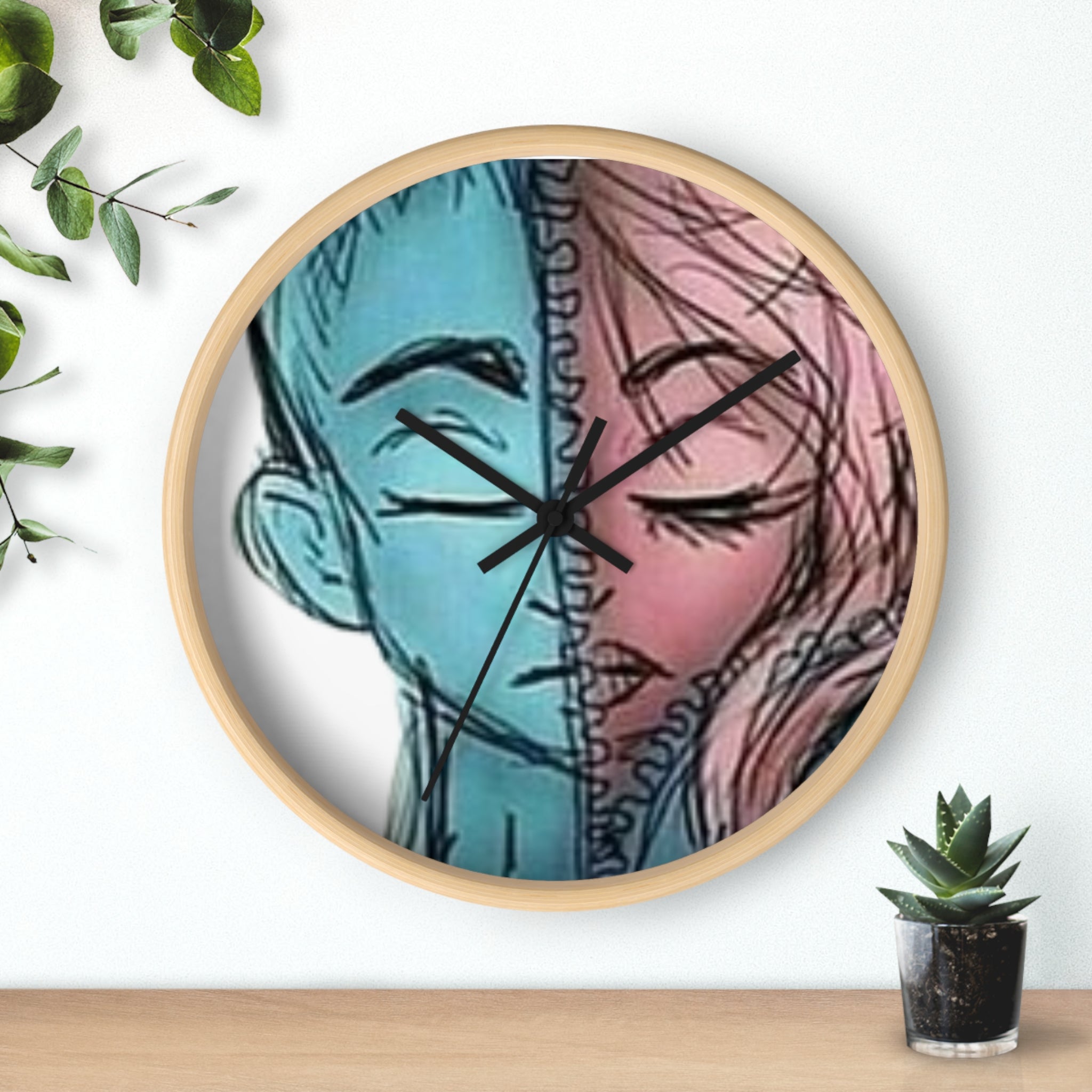 VOCE LINDX Wall Clock – Gender Expression Split Face Art – Silent Mechanism – Decorative Indoor Timepiece