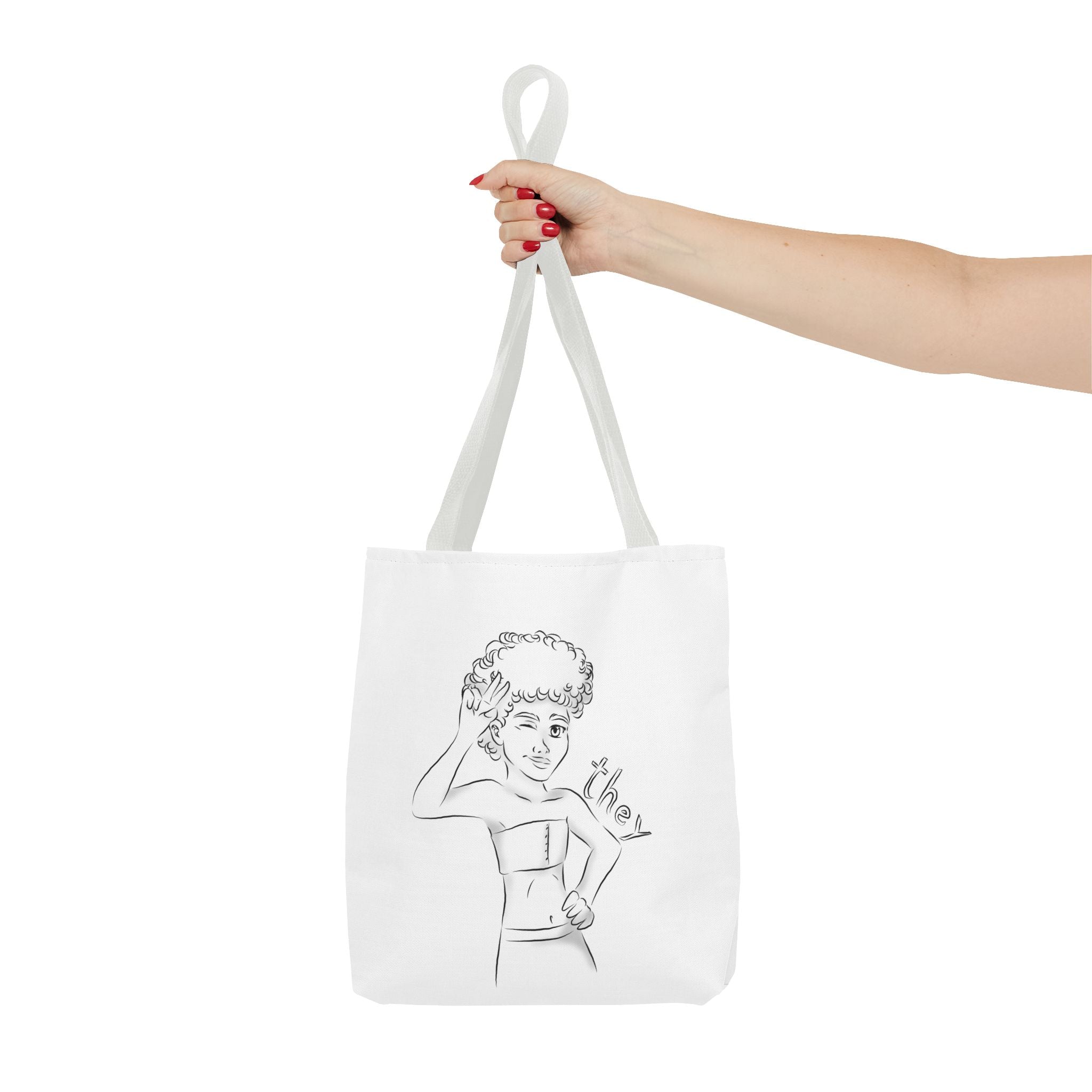 They Pronoun Tote Bag – Gender-Free, Black Line Art, Durable Polyester, Multiple Sizes | Inclusive LGBTQIA+ Accessory | Voce Lindx
