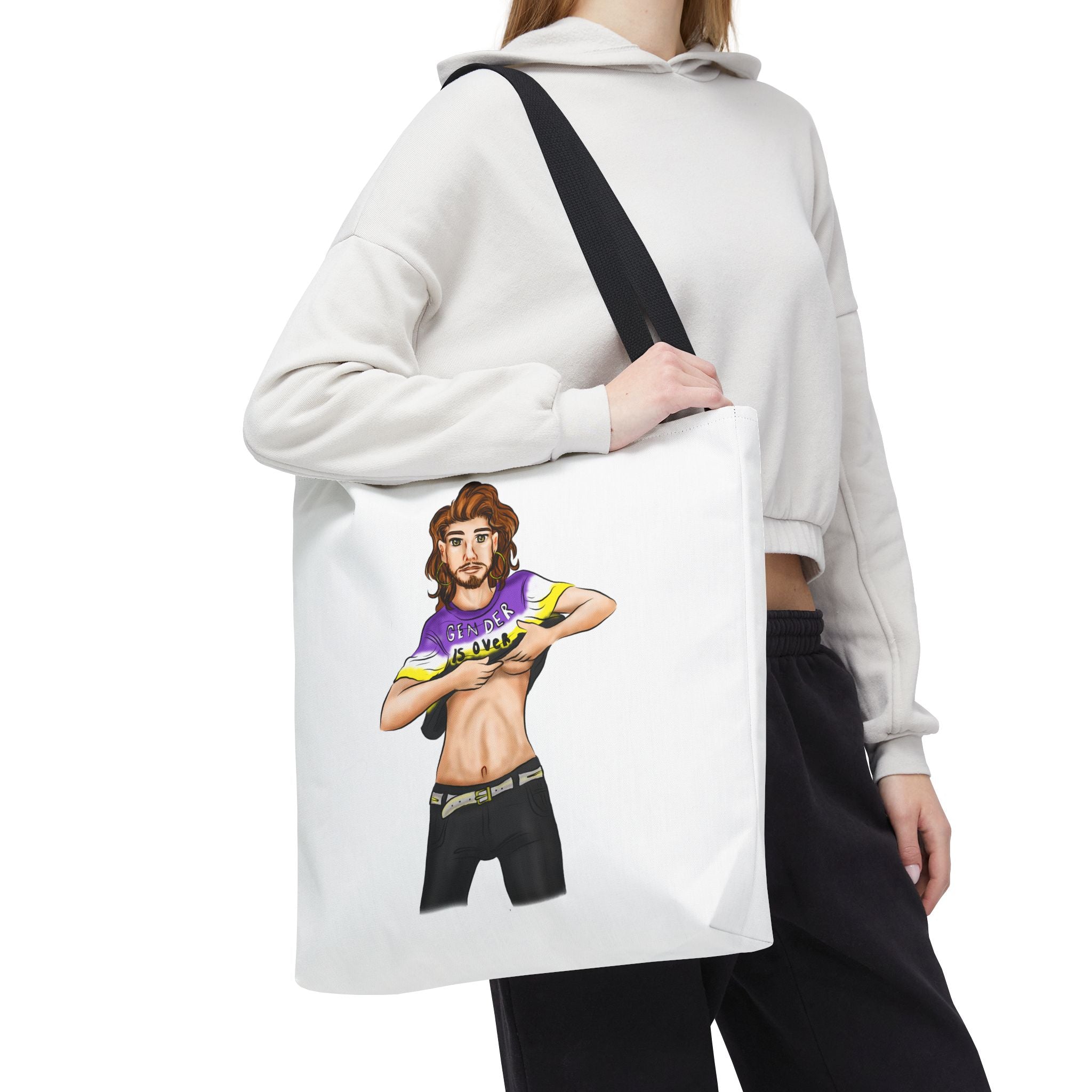 Nonbinary Pride Tote Bag – “Gender Is Over” Art, Durable Polyester, Multiple Sizes | Inclusive LGBTQIA+ Accessory | Voce Lindx