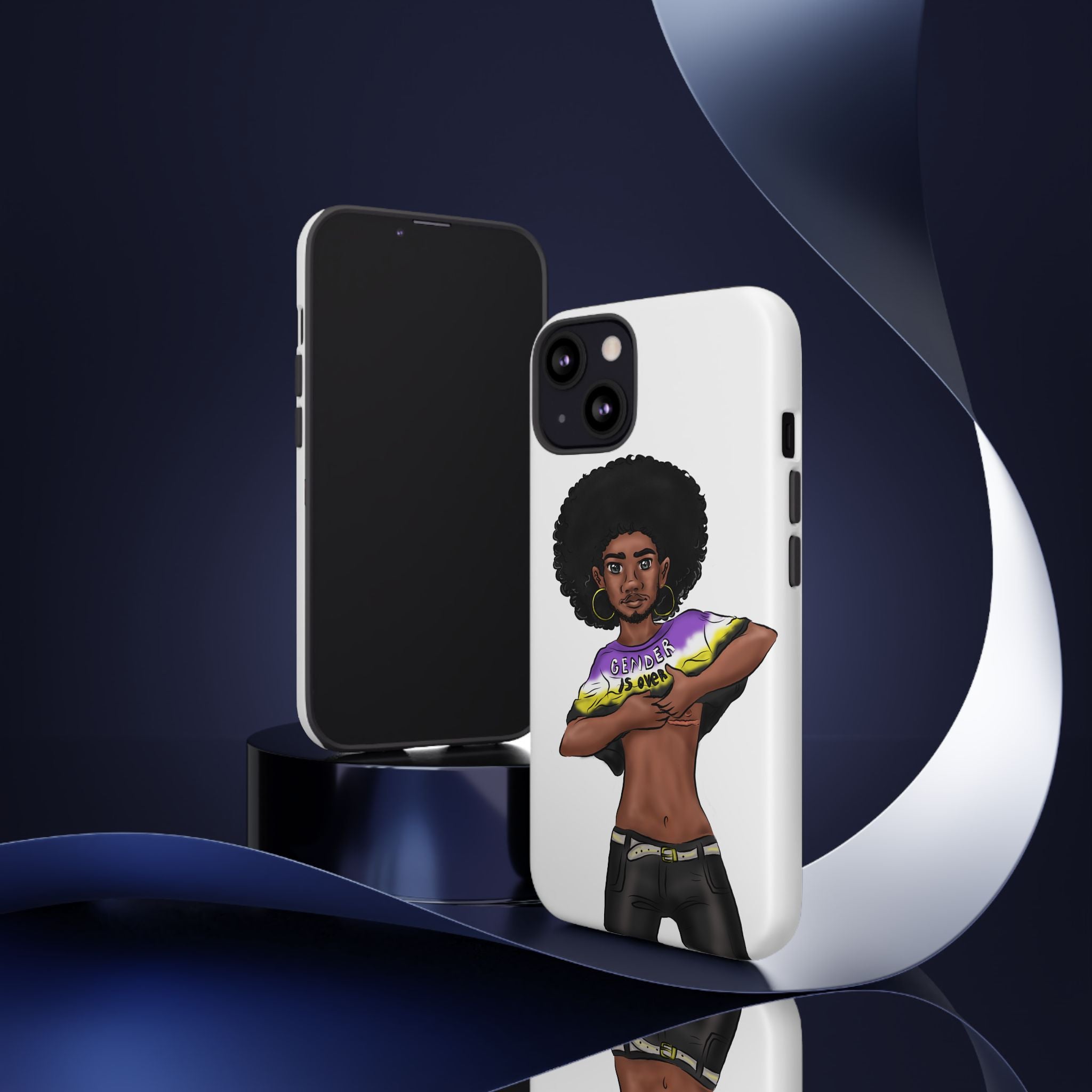 Gender Is Over Tough Phone Case – Gender-Free, Black Representation Art, Dual Layer Protection | Voce Lindx