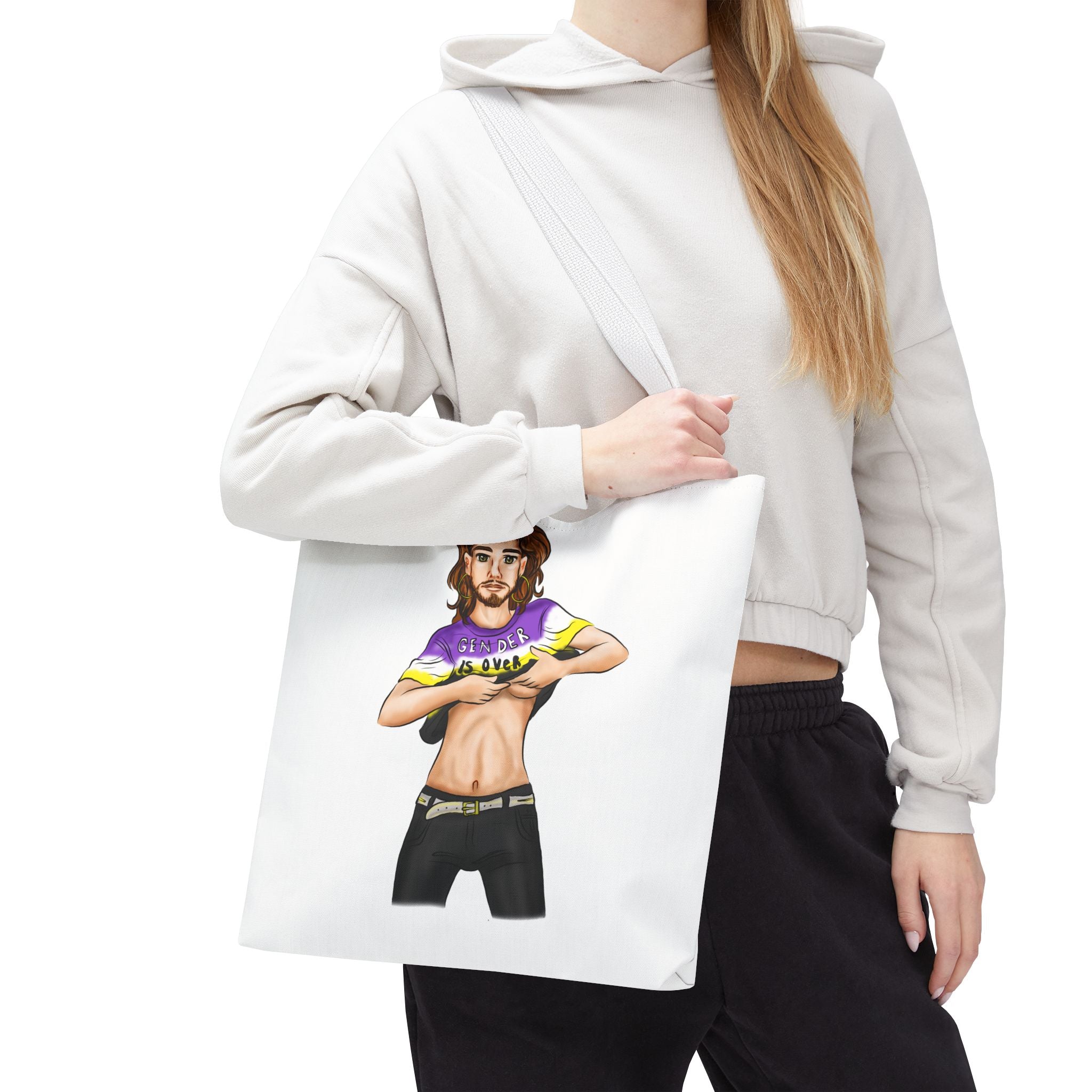 Nonbinary Pride Tote Bag – “Gender Is Over” Art, Durable Polyester, Multiple Sizes | Inclusive LGBTQIA+ Accessory | Voce Lindx