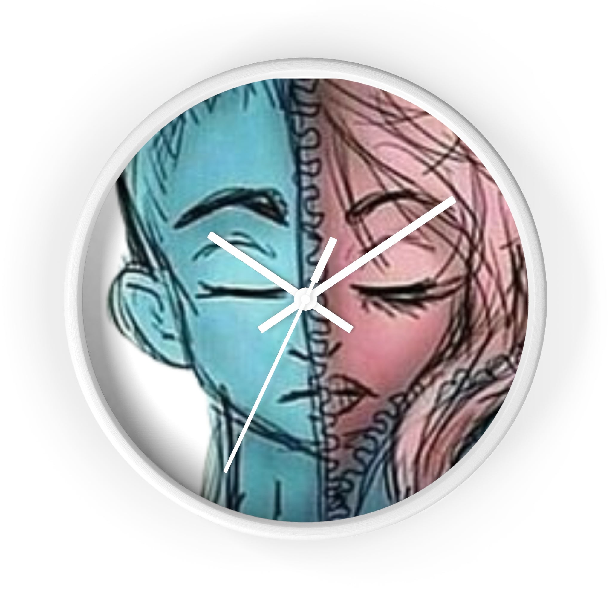 VOCE LINDX Wall Clock – Gender Expression Split Face Art – Silent Mechanism – Decorative Indoor Timepiece