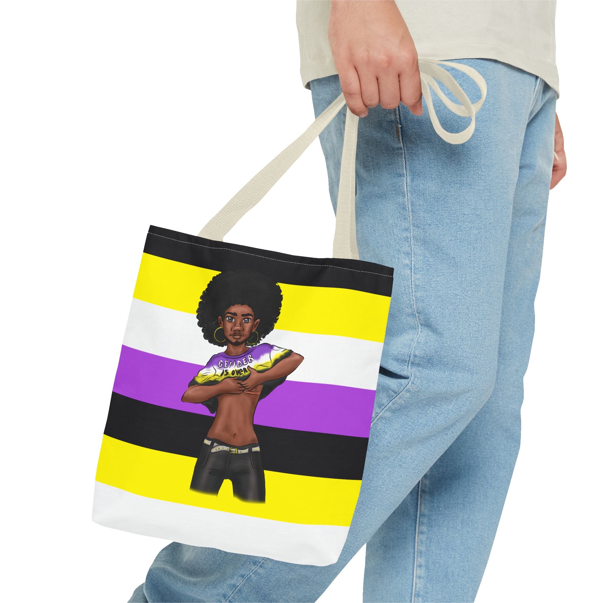Nonbinary Pride Tote Bag – “Gender Is Over” Art, Durable Polyester, Multiple Sizes | Inclusive LGBTQIA+ Accessory | Voce Lindx
