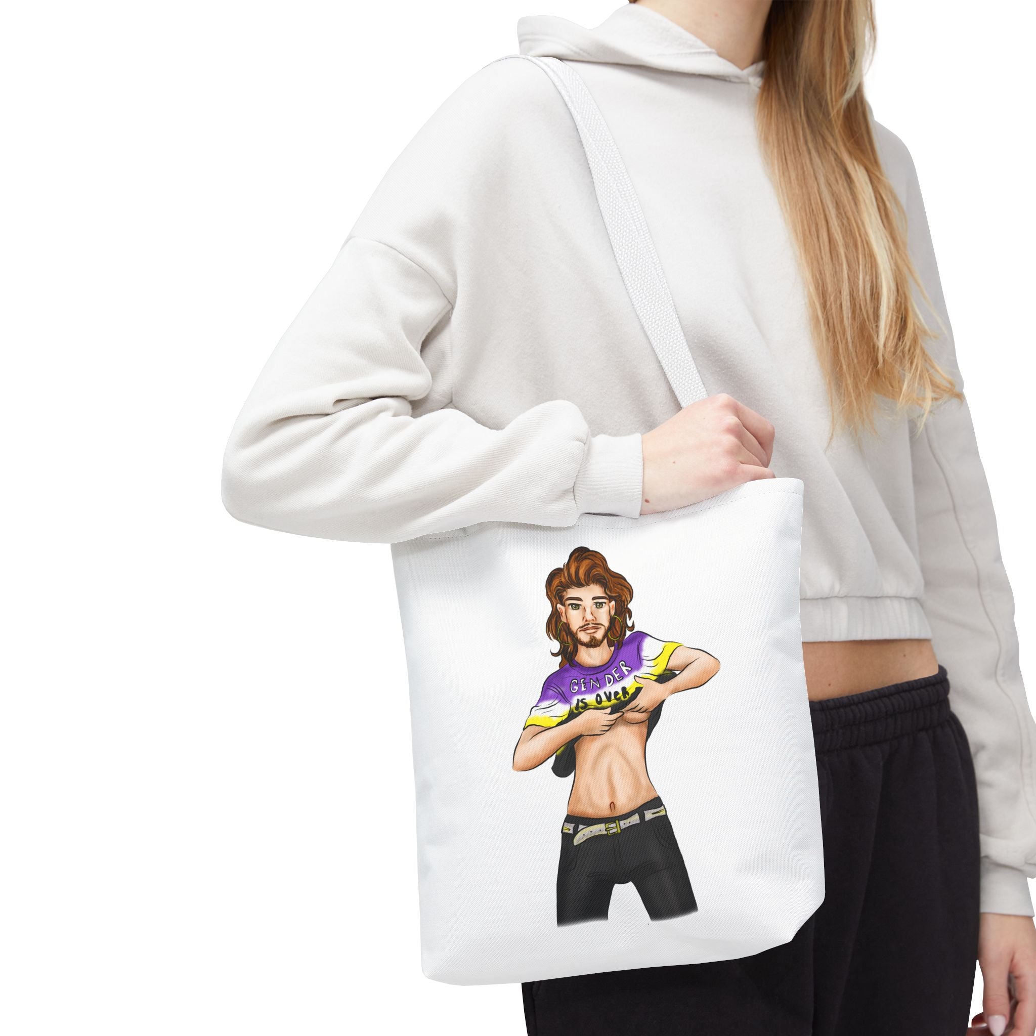 Nonbinary Pride Tote Bag – “Gender Is Over” Art, Durable Polyester, Multiple Sizes | Inclusive LGBTQIA+ Accessory | Voce Lindx