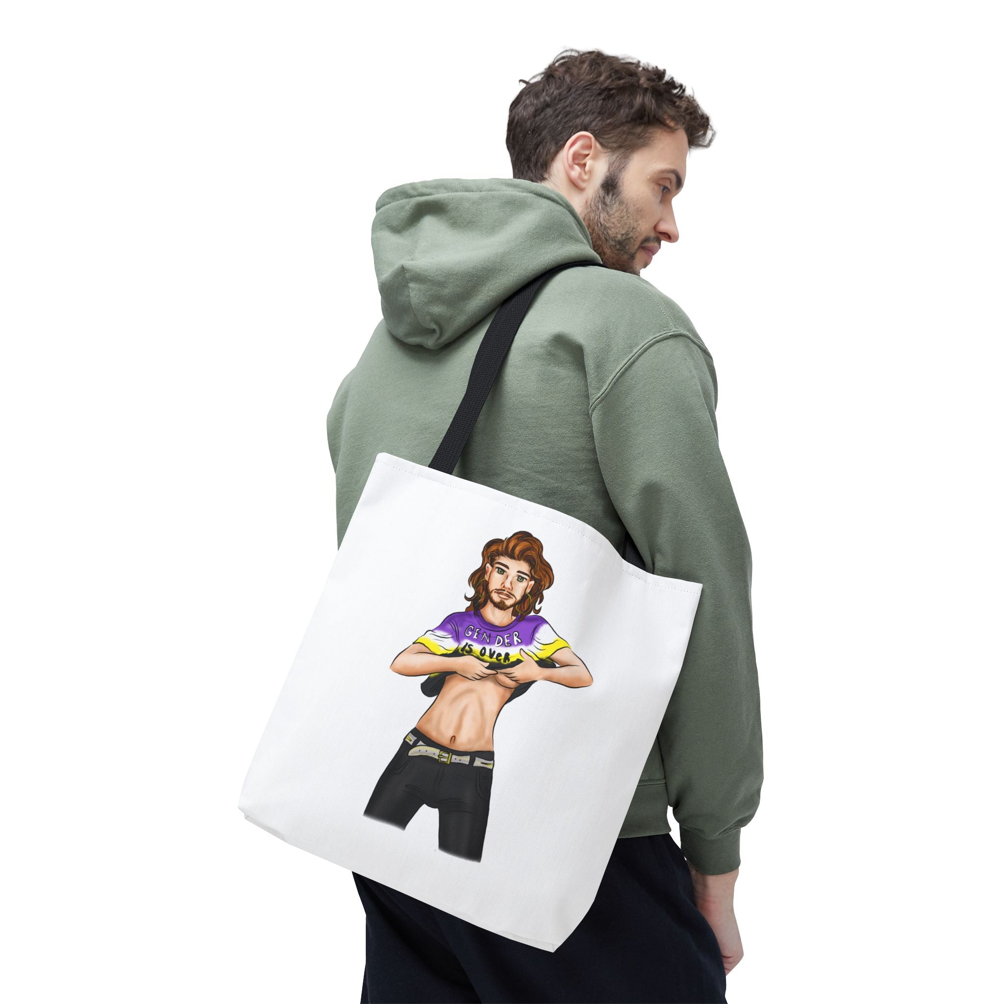 Nonbinary Pride Tote Bag – “Gender Is Over” Art, Durable Polyester, Multiple Sizes | Inclusive LGBTQIA+ Accessory | Voce Lindx