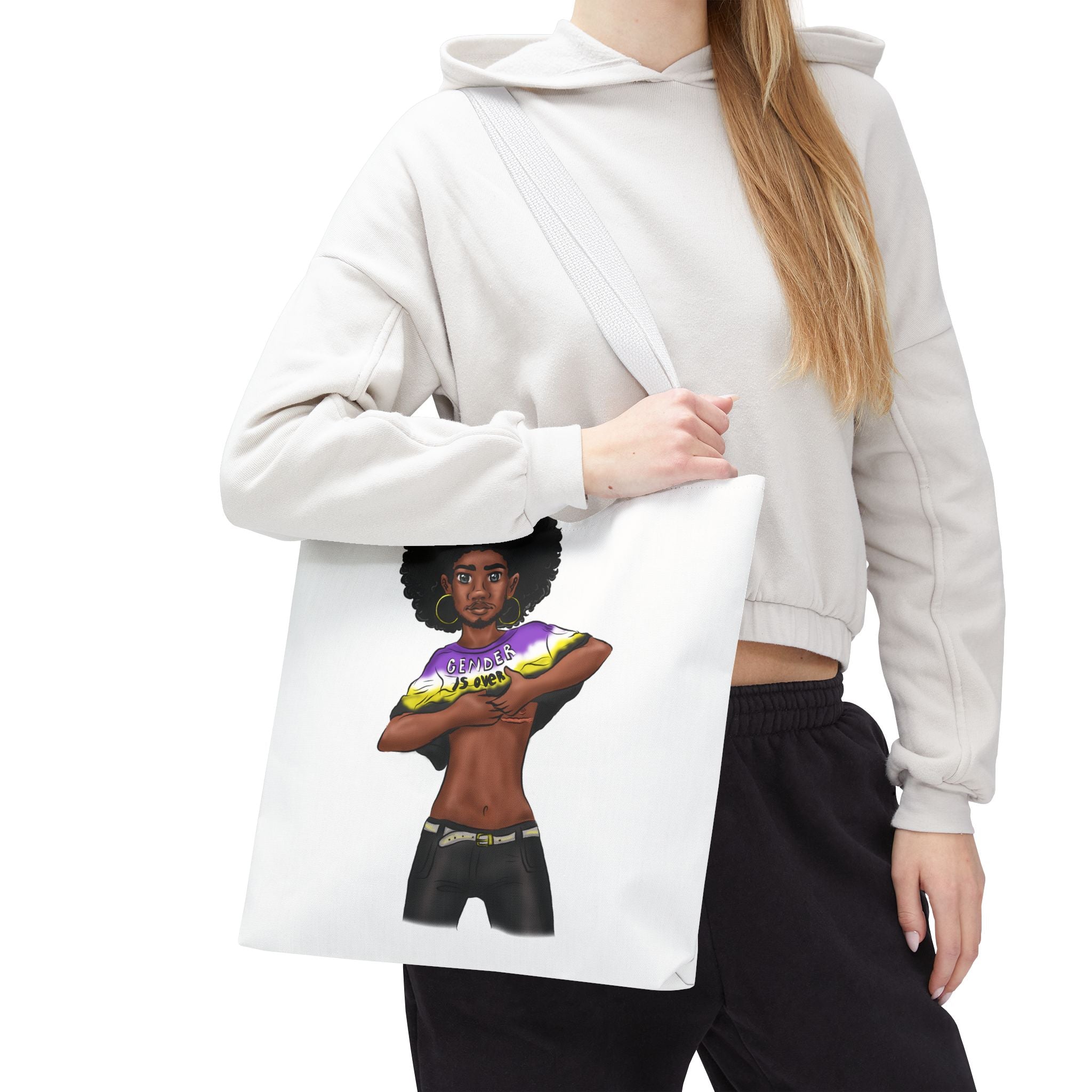 Gender Is Over Tote Bag – Gender-Free, Black Representation Art, Durable Polyester, Multiple Sizes | Inclusive LGBTQIA+ Accessory | Voce Lindx