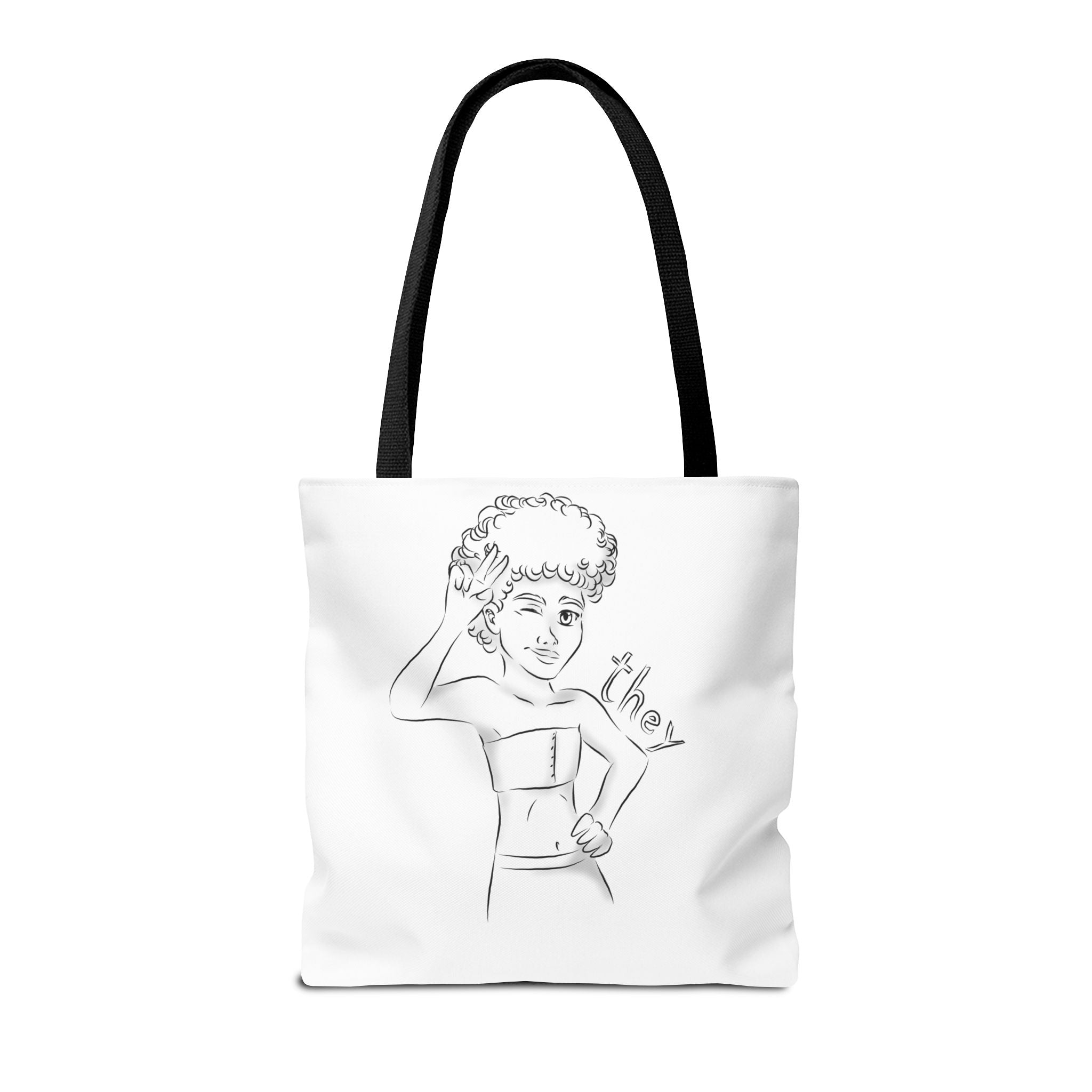 They Pronoun Tote Bag – Gender-Free, Black Line Art, Durable Polyester, Multiple Sizes | Inclusive LGBTQIA+ Accessory | Voce Lindx