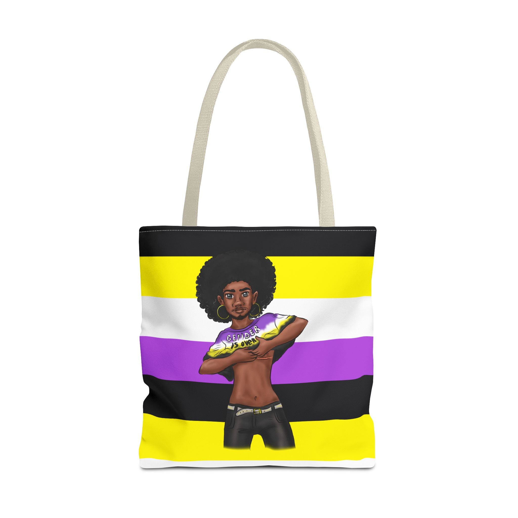 Nonbinary Pride Tote Bag – “Gender Is Over” Art, Durable Polyester, Multiple Sizes | Inclusive LGBTQIA+ Accessory | Voce Lindx