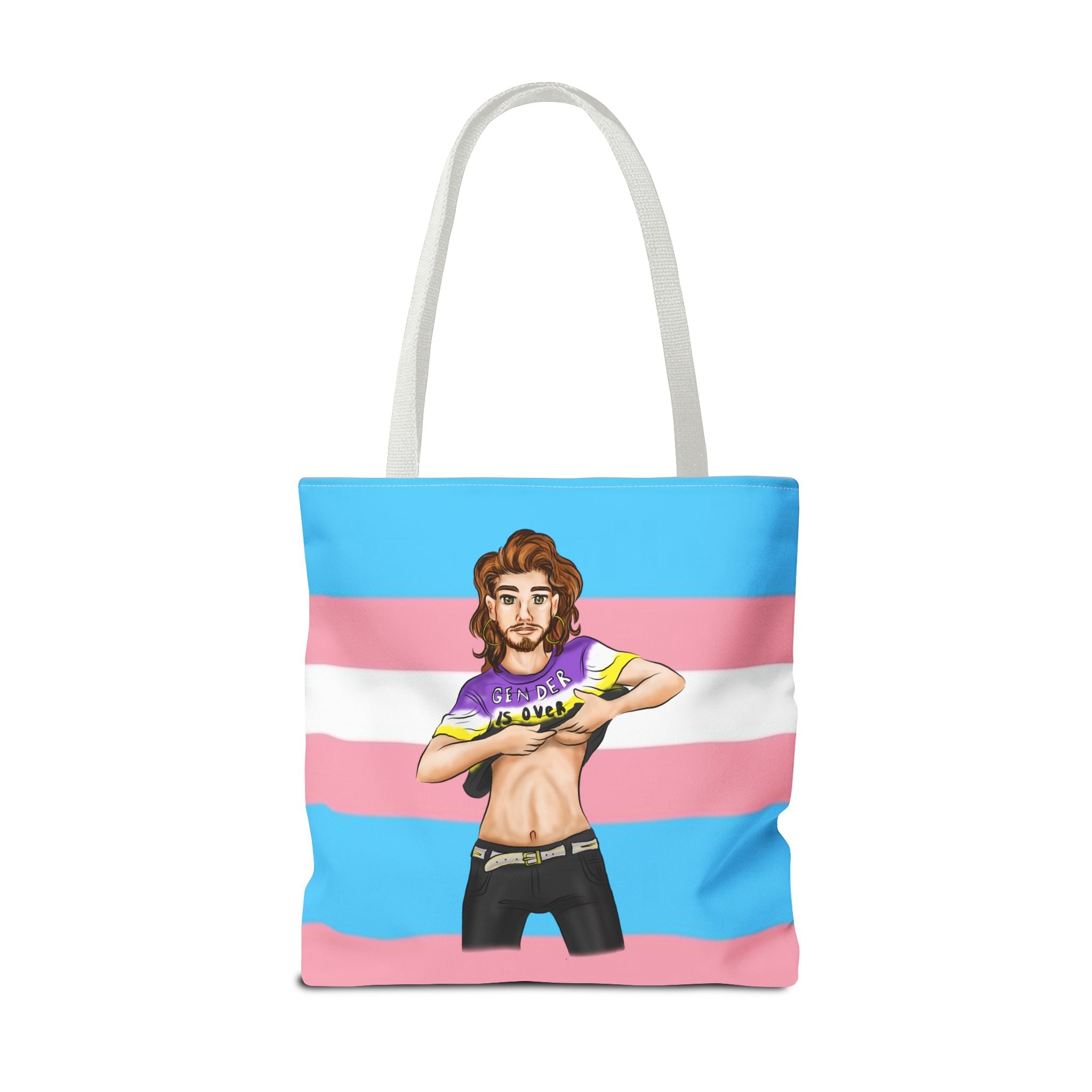Trans Pride Tote Bag – “Gender Is Over” Art, Durable Polyester, Multiple Sizes | Inclusive LGBTQIA+ Accessory | Voce Lindx
