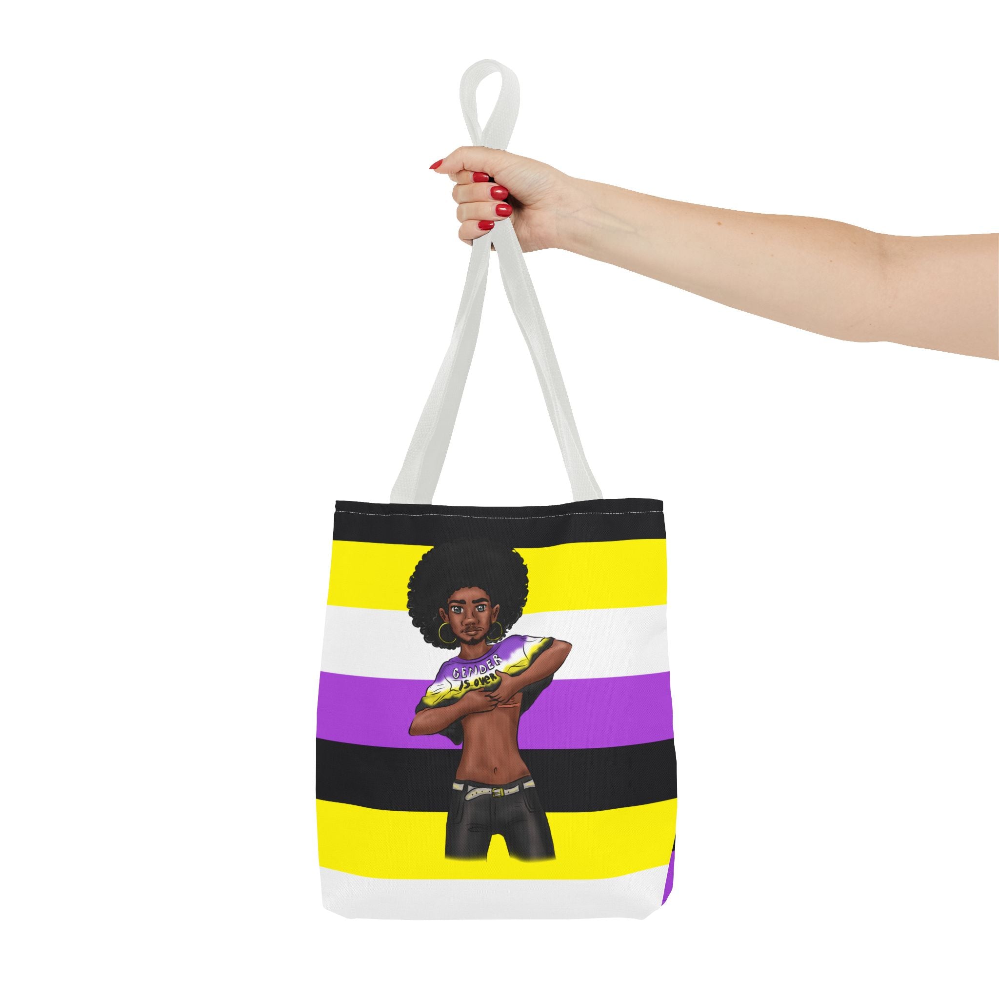 Nonbinary Pride Tote Bag – “Gender Is Over” Art, Durable Polyester, Multiple Sizes | Inclusive LGBTQIA+ Accessory | Voce Lindx
