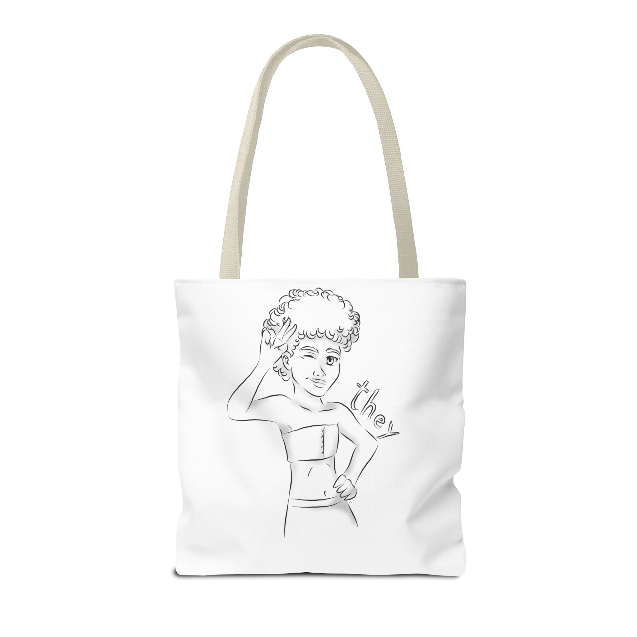 They Pronoun Tote Bag – Gender-Free, Black Line Art, Durable Polyester, Multiple Sizes | Inclusive LGBTQIA+ Accessory | Voce Lindx