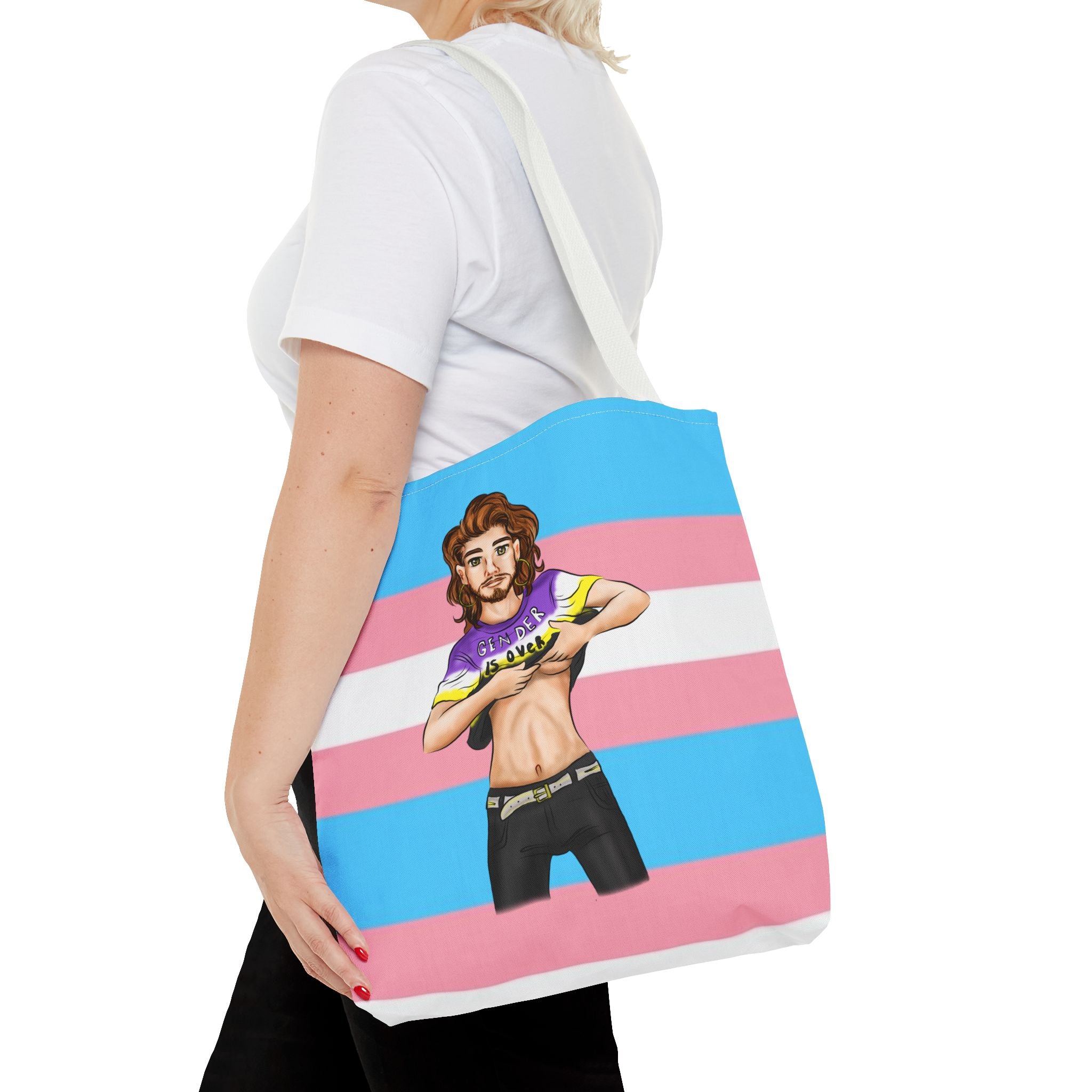 Trans Pride Tote Bag – “Gender Is Over” Art, Durable Polyester, Multiple Sizes | Inclusive LGBTQIA+ Accessory | Voce Lindx