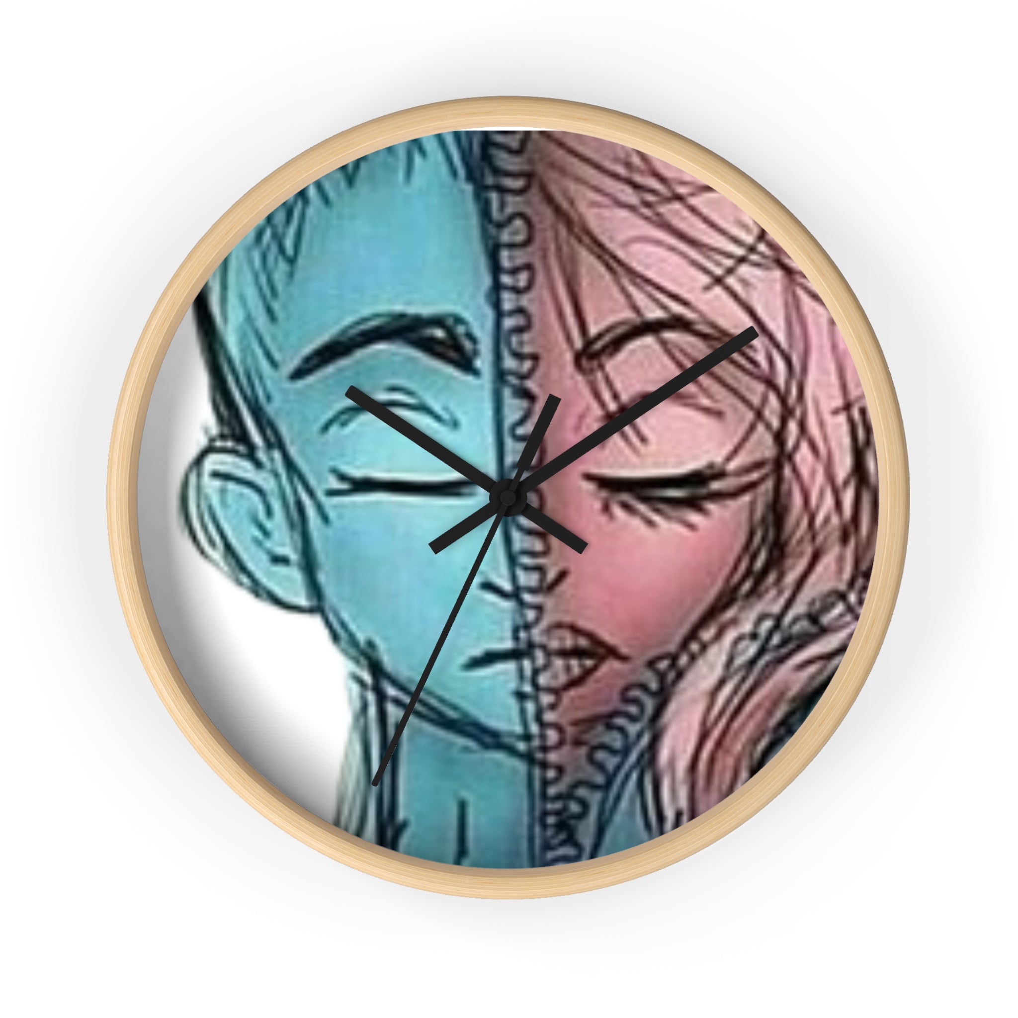 VOCE LINDX Wall Clock – Gender Expression Split Face Art – Silent Mechanism – Decorative Indoor Timepiece