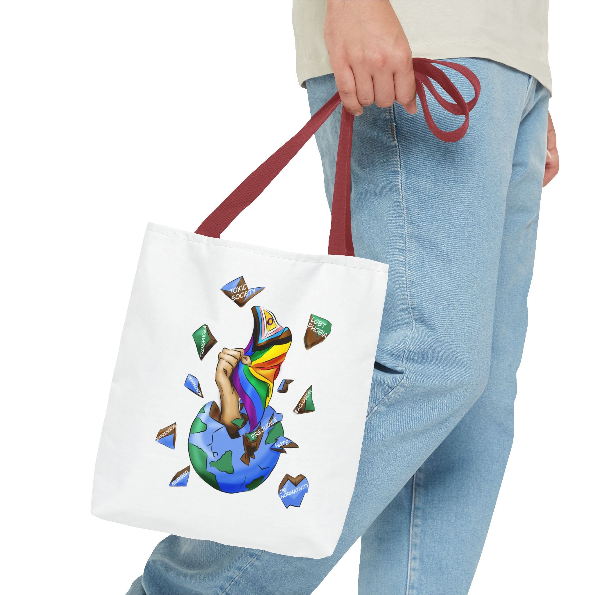 Progress Pride Flag Tote Bag – Breaking Barriers Art, Durable Polyester, Multiple Sizes | Inclusive LGBTQIA+ Accessory | Voce Lindx
