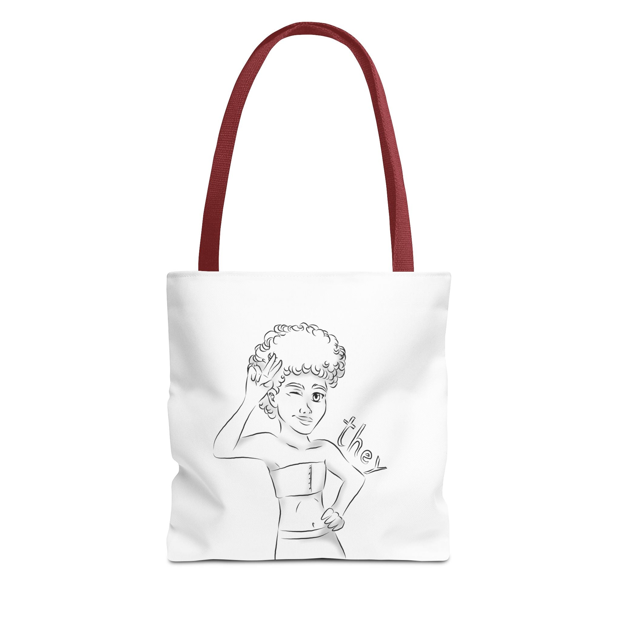 They Pronoun Tote Bag – Gender-Free, Black Line Art, Durable Polyester, Multiple Sizes | Inclusive LGBTQIA+ Accessory | Voce Lindx