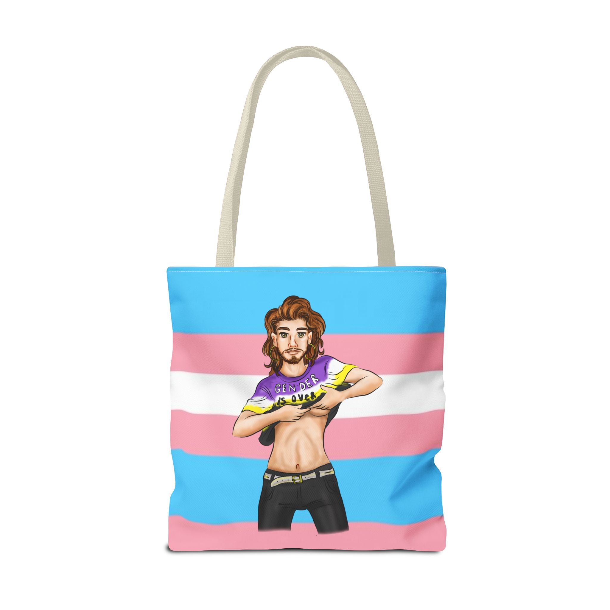 Trans Pride Tote Bag – “Gender Is Over” Art, Durable Polyester, Multiple Sizes | Inclusive LGBTQIA+ Accessory | Voce Lindx