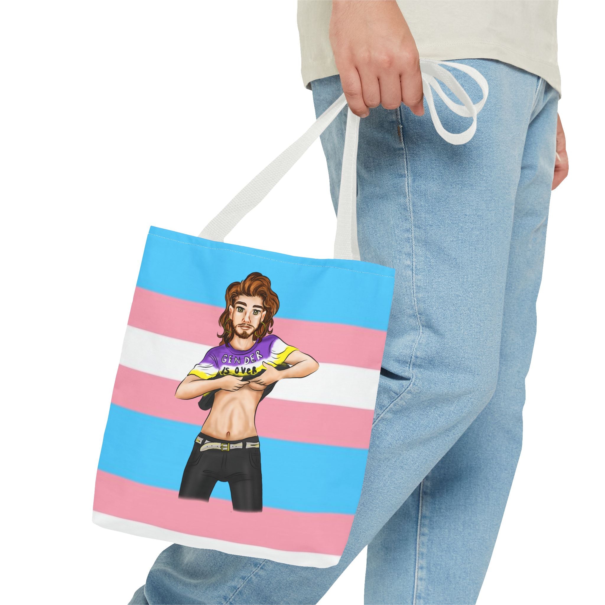 Trans Pride Tote Bag – “Gender Is Over” Art, Durable Polyester, Multiple Sizes | Inclusive LGBTQIA+ Accessory | Voce Lindx