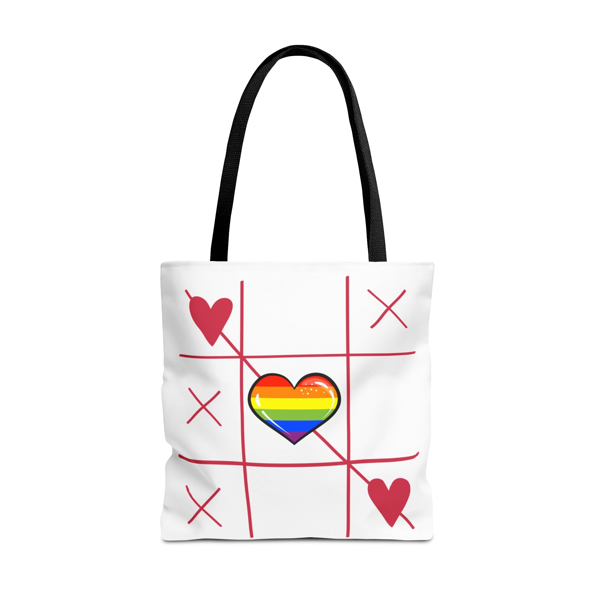 Rainbow Love Tote Bag – Tic Tac Toe Heart, Durable Polyester, Multiple Sizes | Inclusive LGBTQIA+ Accessory | Voce Lindx