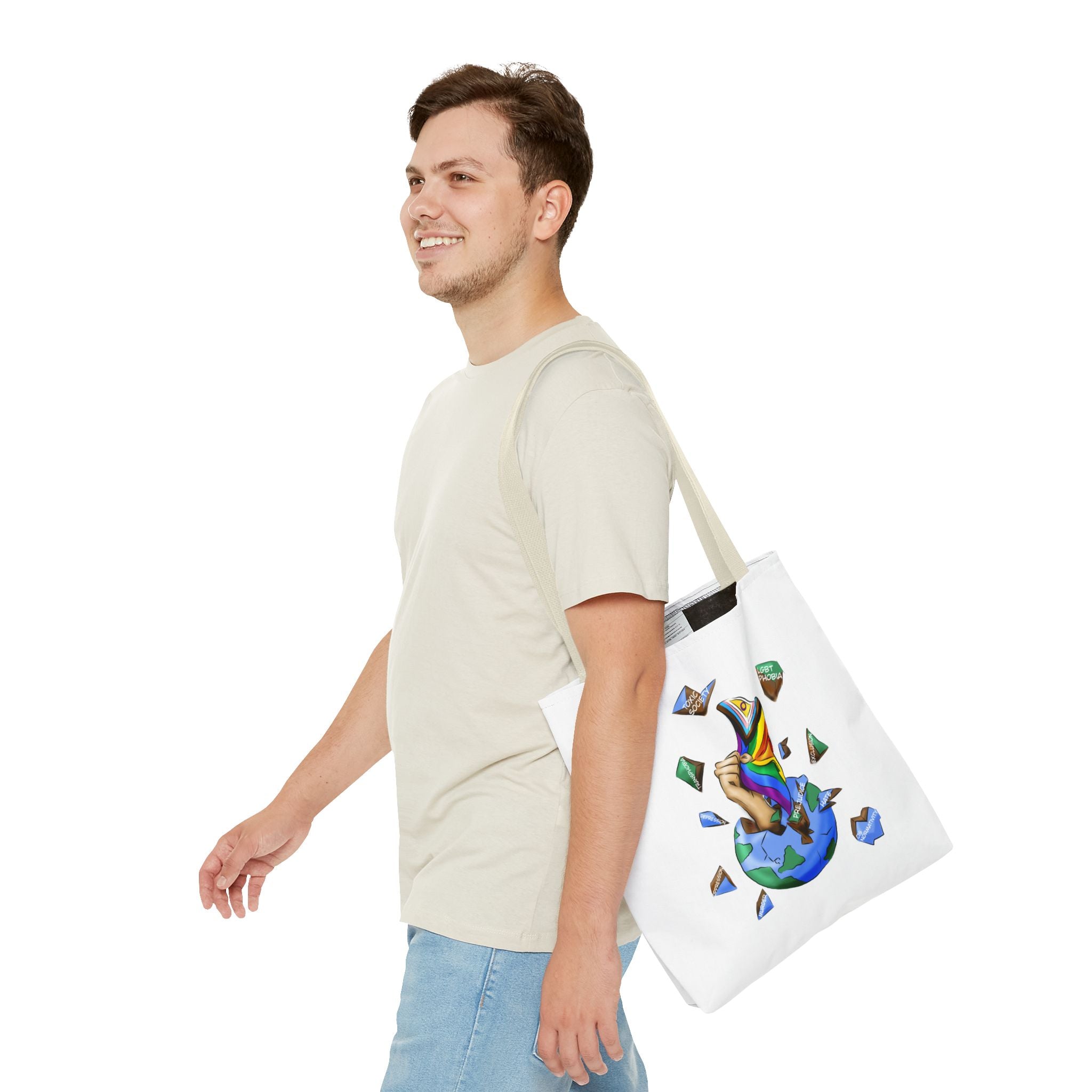 Progress Pride Flag Tote Bag – Breaking Barriers Art, Durable Polyester, Multiple Sizes | Inclusive LGBTQIA+ Accessory | Voce Lindx