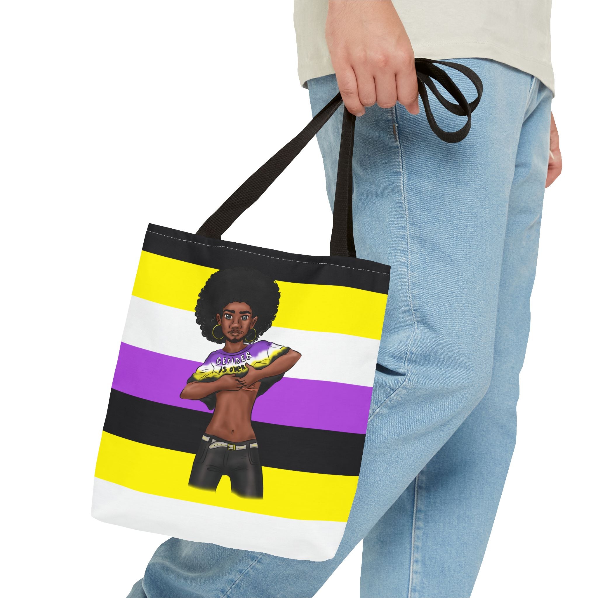 Nonbinary Pride Tote Bag – “Gender Is Over” Art, Durable Polyester, Multiple Sizes | Inclusive LGBTQIA+ Accessory | Voce Lindx