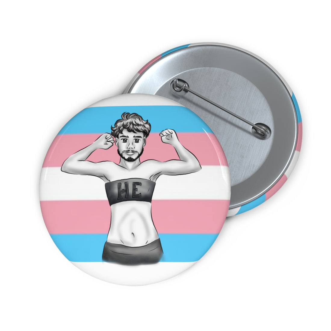HE Pronoun Trans Pride Pin Button – Gender-Free, Transmasculine Art, Glossy Metal, Multiple Sizes | Voce Lindx