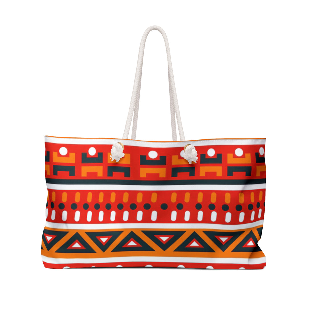 Red & Orange African-Inspired Weekender Bag – Oversized, Durable Polyester, Rope Handles | Inclusive Travel Tote | Voce Lindx