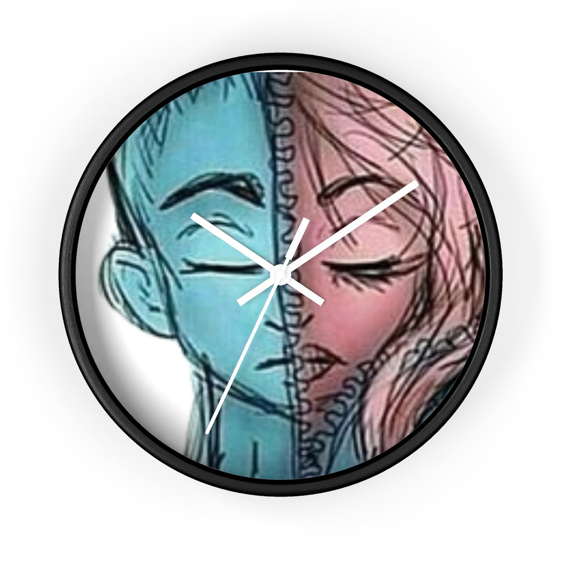 VOCE LINDX Wall Clock – Gender Expression Split Face Art – Silent Mechanism – Decorative Indoor Timepiece