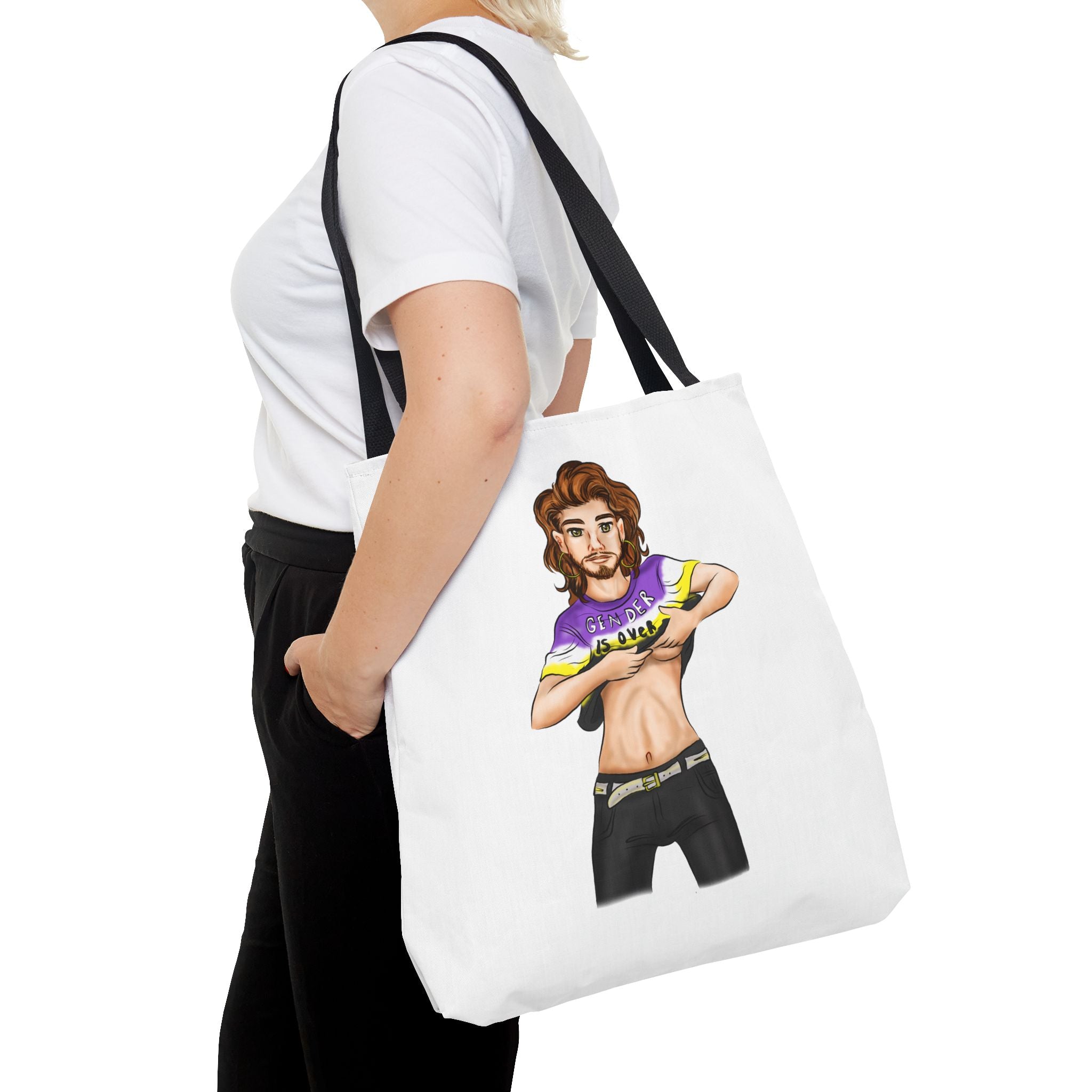 Nonbinary Pride Tote Bag – “Gender Is Over” Art, Durable Polyester, Multiple Sizes | Inclusive LGBTQIA+ Accessory | Voce Lindx