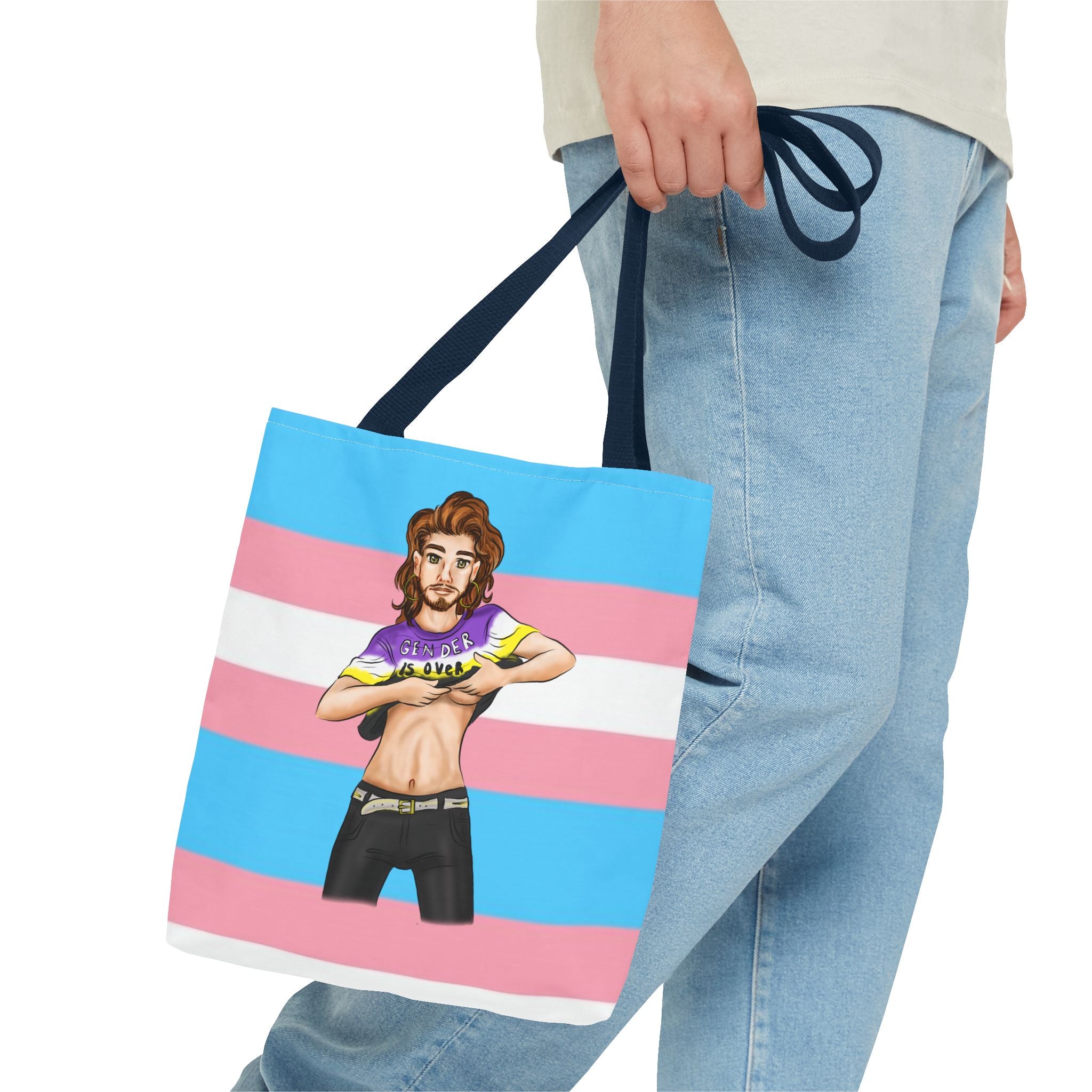 Trans Pride Tote Bag – “Gender Is Over” Art, Durable Polyester, Multiple Sizes | Inclusive LGBTQIA+ Accessory | Voce Lindx