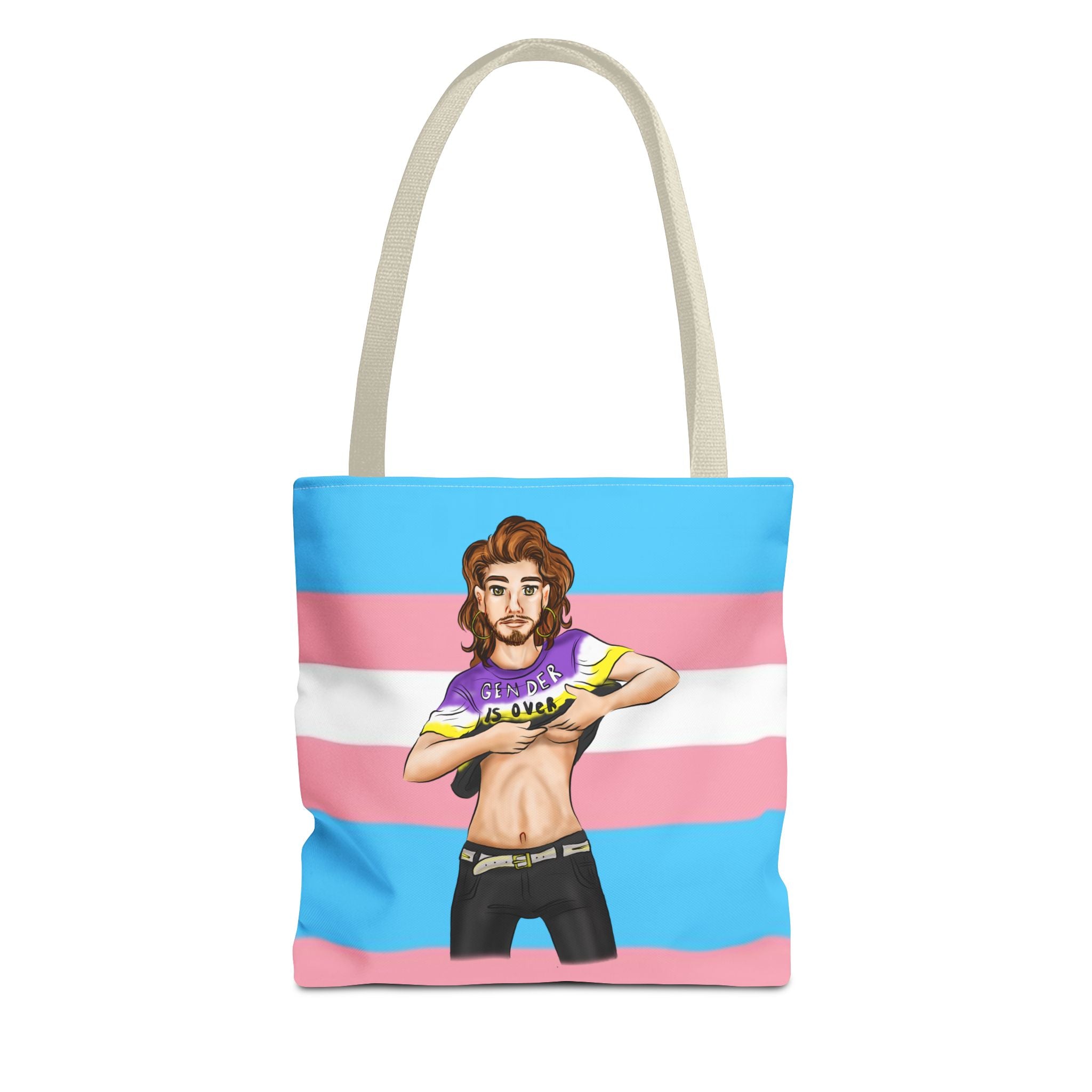 Trans Pride Tote Bag – “Gender Is Over” Art, Durable Polyester, Multiple Sizes | Inclusive LGBTQIA+ Accessory | Voce Lindx
