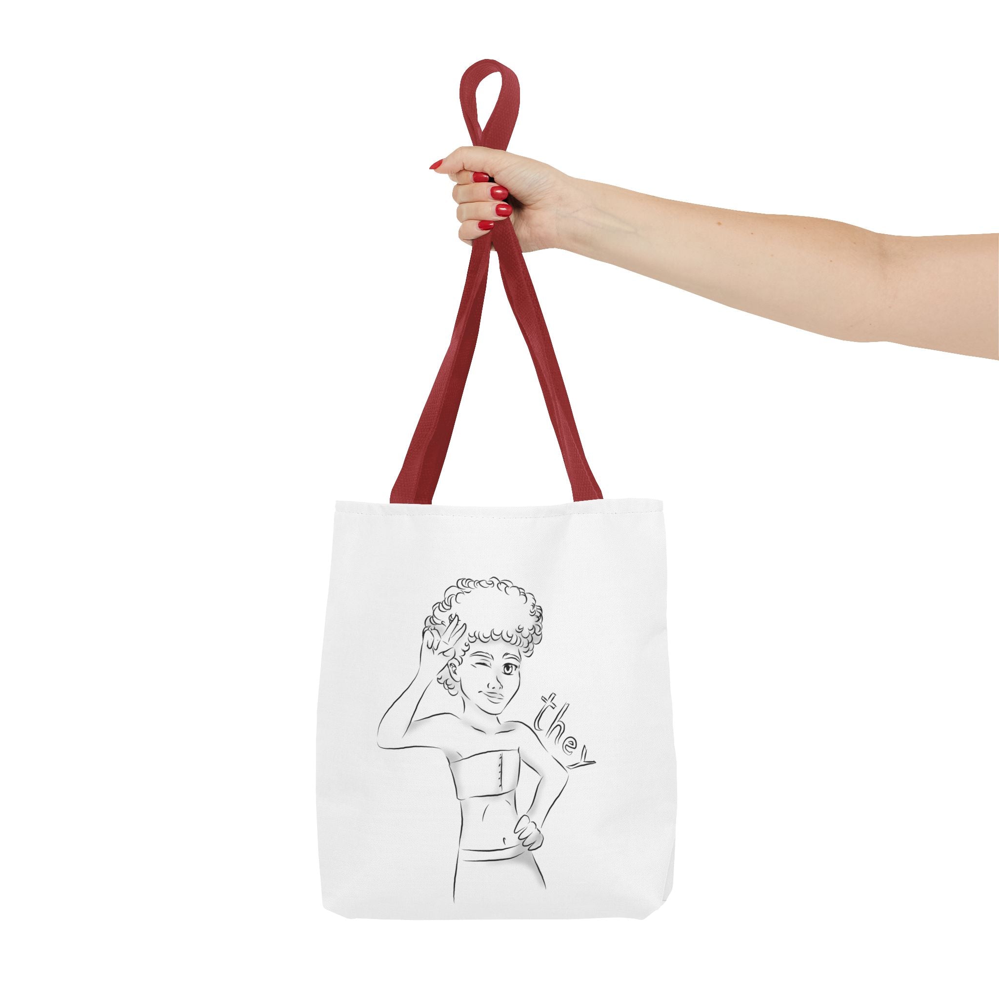 They Pronoun Tote Bag – Gender-Free, Black Line Art, Durable Polyester, Multiple Sizes | Inclusive LGBTQIA+ Accessory | Voce Lindx