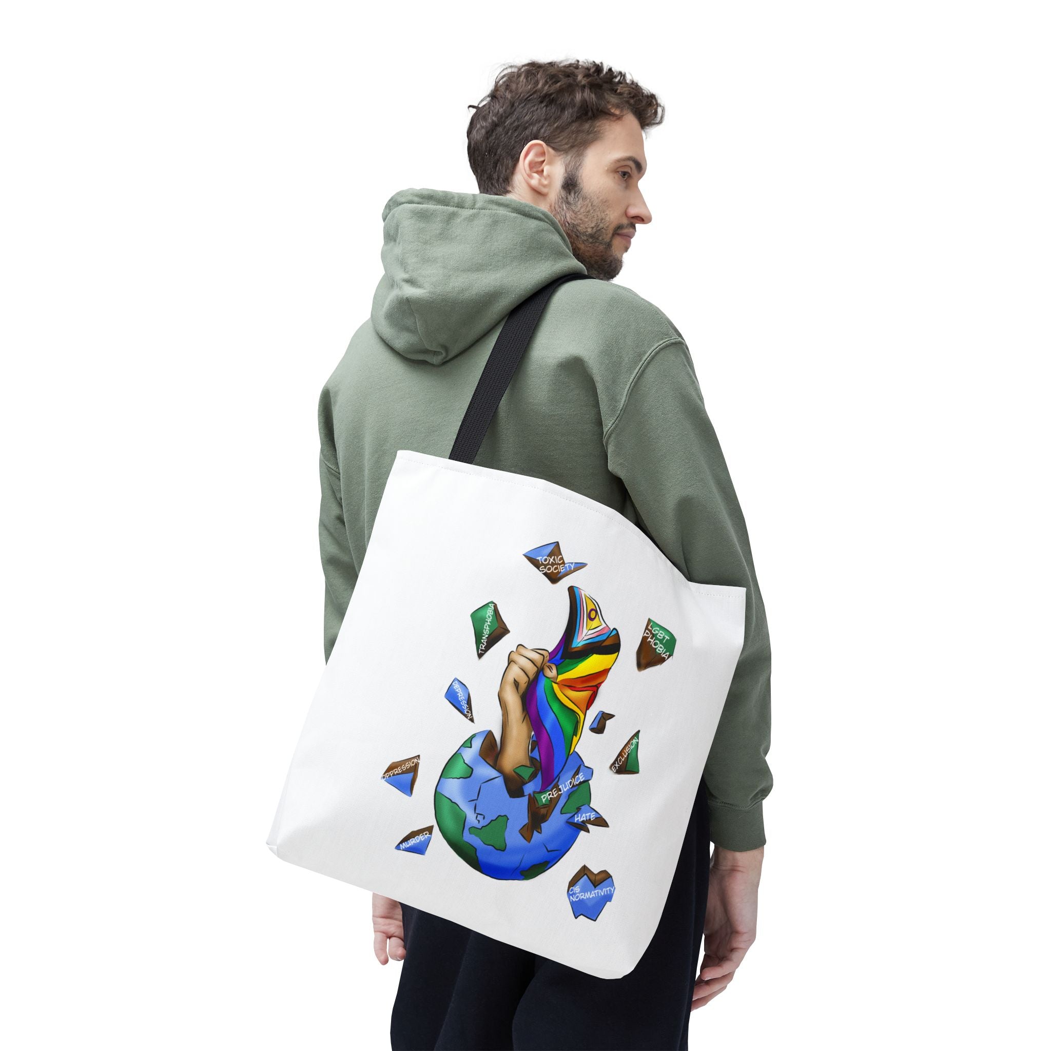 Progress Pride Flag Tote Bag – Breaking Barriers Art, Durable Polyester, Multiple Sizes | Inclusive LGBTQIA+ Accessory | Voce Lindx