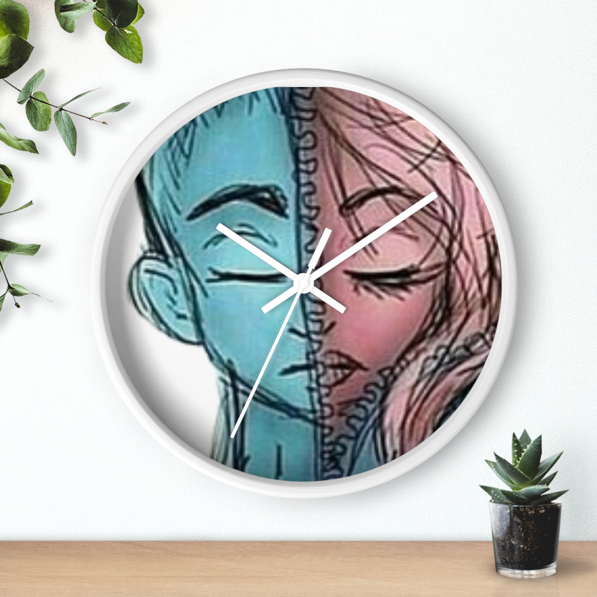 VOCE LINDX Wall Clock – Gender Expression Split Face Art – Silent Mechanism – Decorative Indoor Timepiece