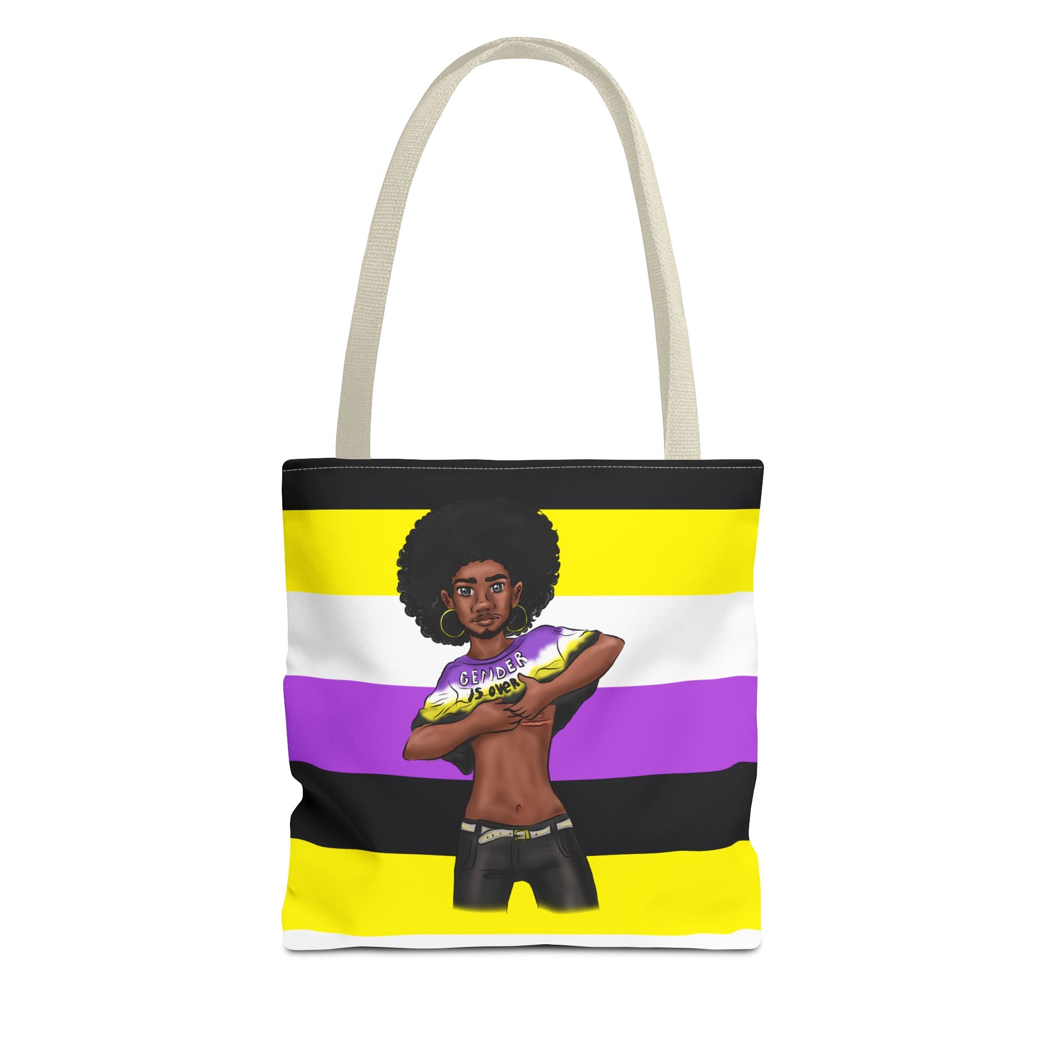 Nonbinary Pride Tote Bag – “Gender Is Over” Art, Durable Polyester, Multiple Sizes | Inclusive LGBTQIA+ Accessory | Voce Lindx