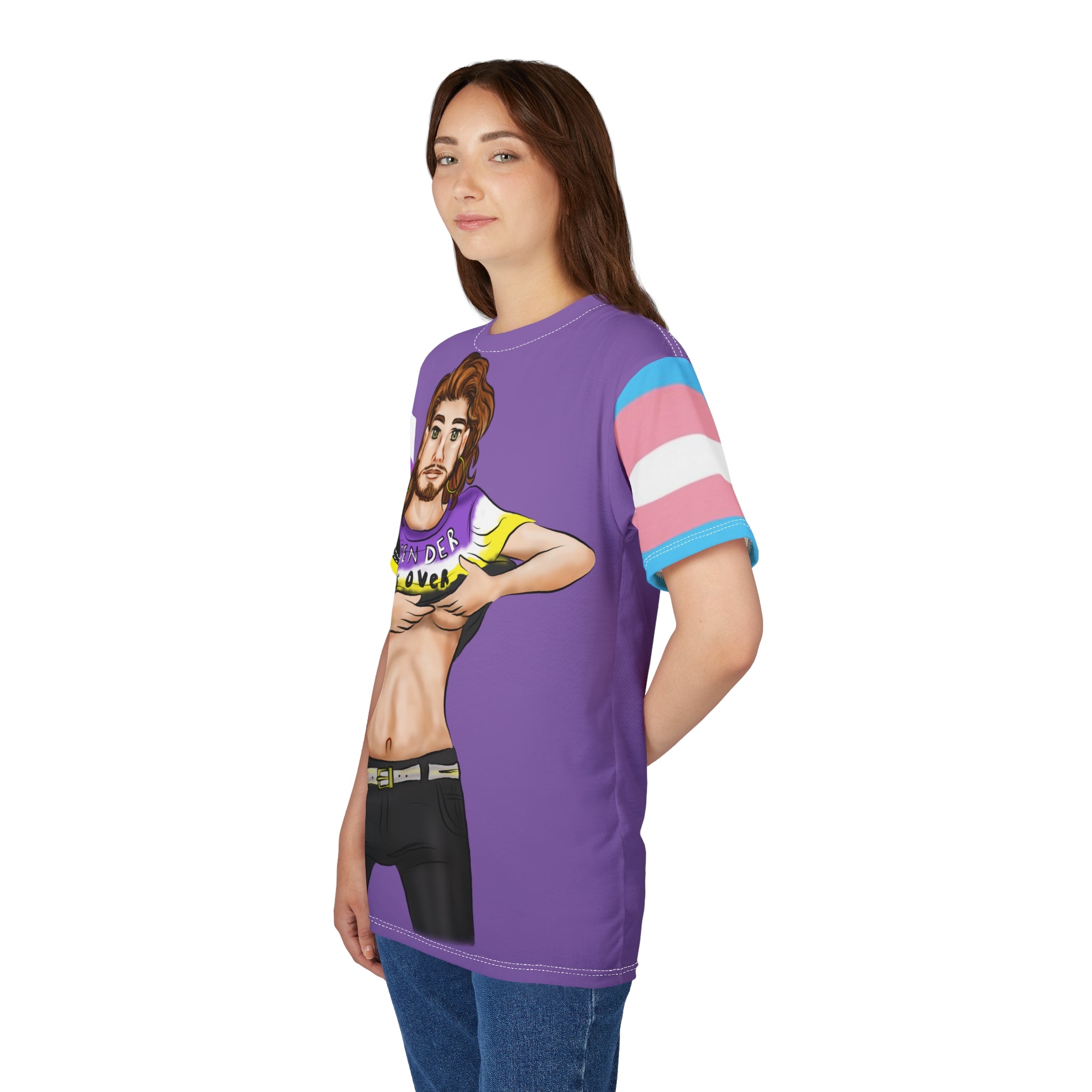 Gender Is Over Gender-Free Tee – Nonbinary & Trans Pride Sleeves, Inclusive LGBTQIA+ Art, Lightweight Polyester | Voce Lindx