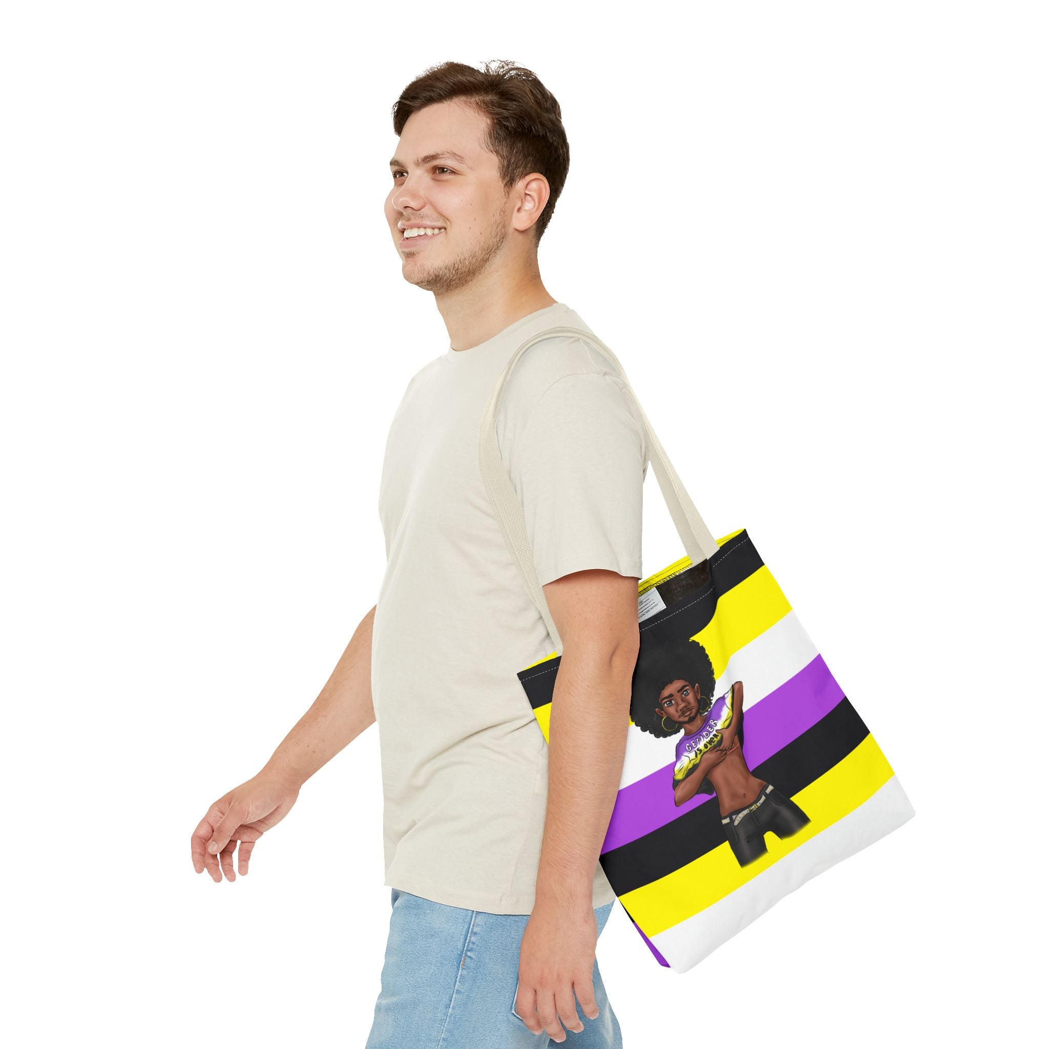 Nonbinary Pride Tote Bag – “Gender Is Over” Art, Durable Polyester, Multiple Sizes | Inclusive LGBTQIA+ Accessory | Voce Lindx
